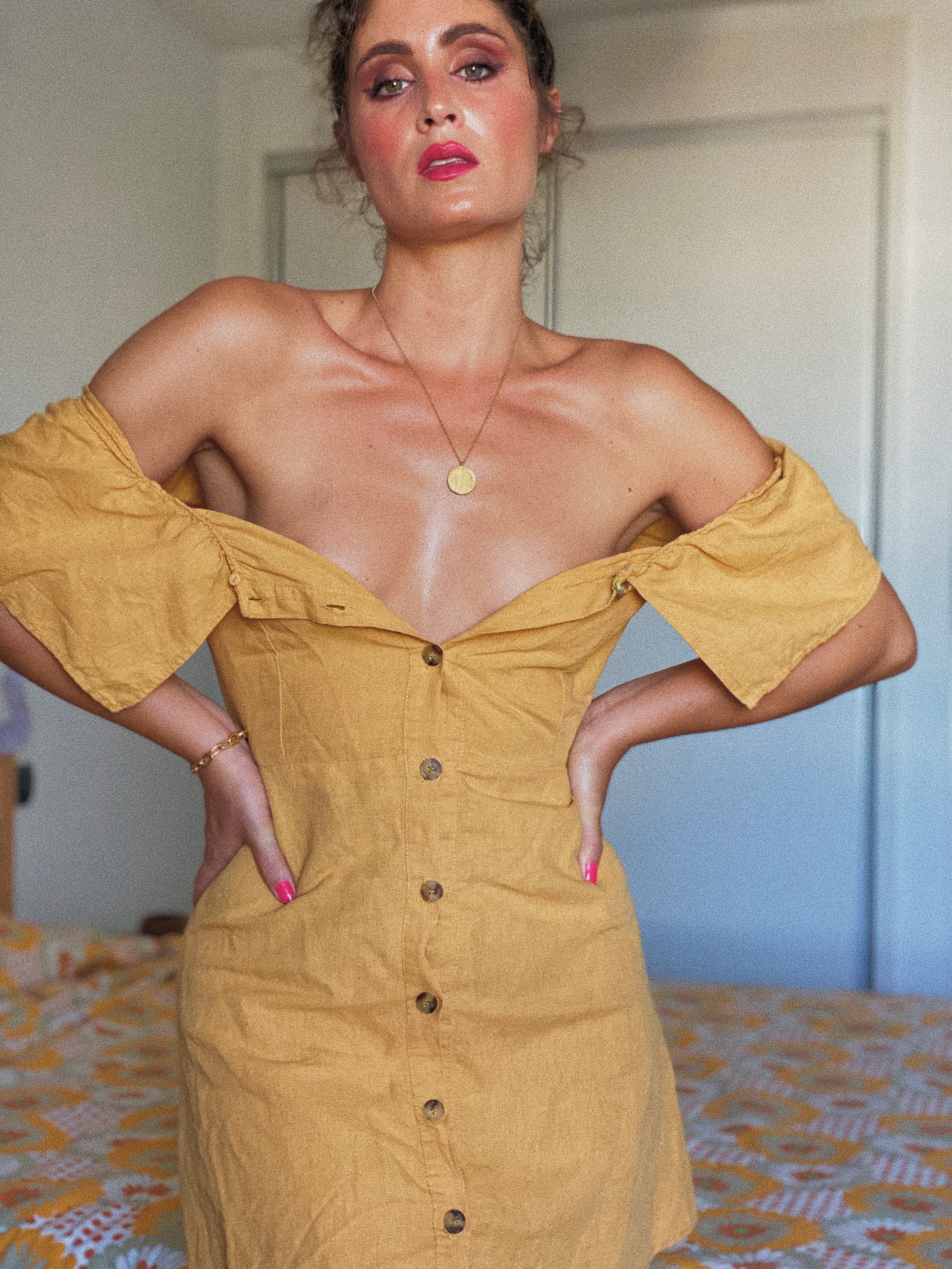 Vestido lino mostaza