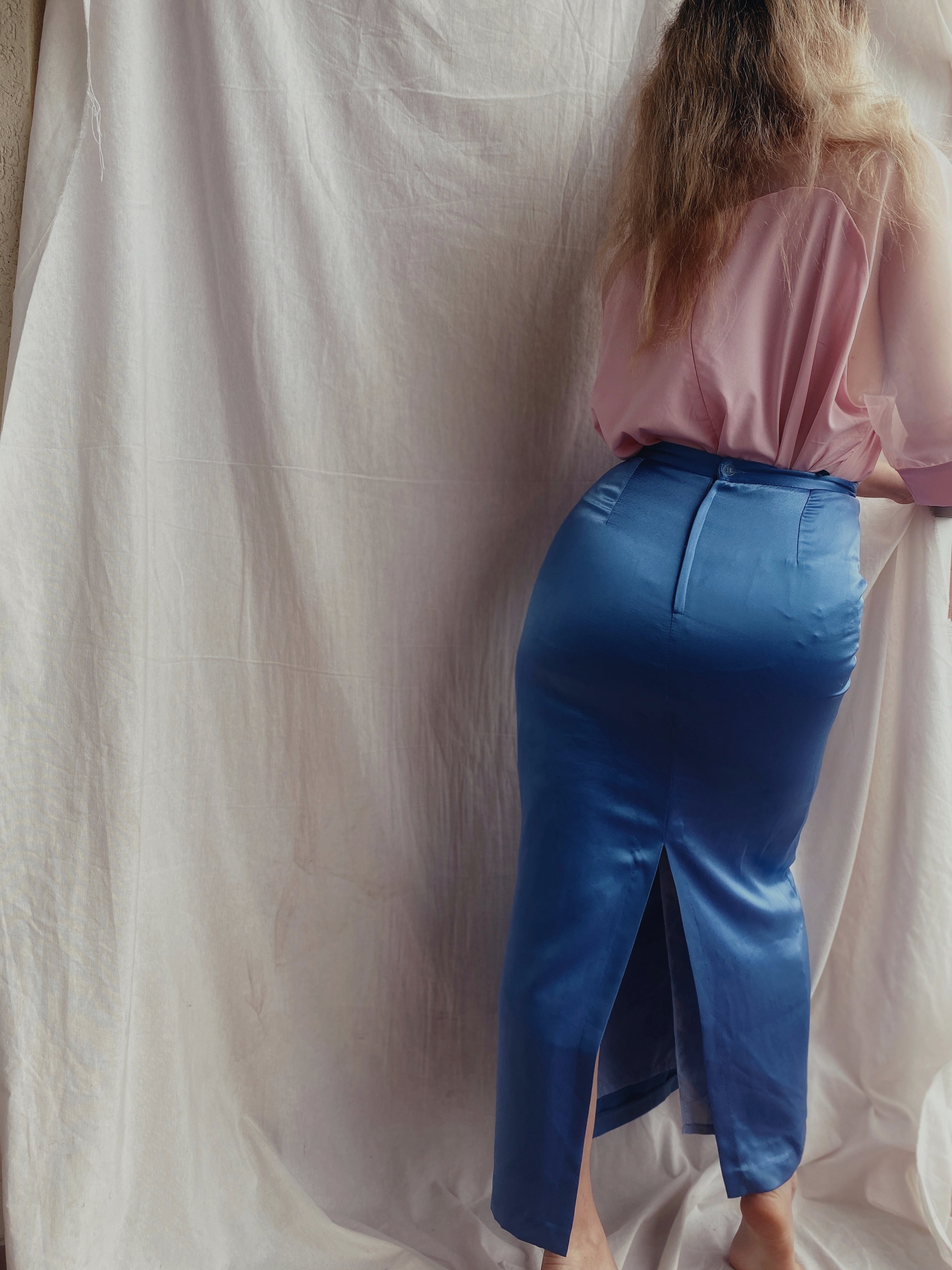 Falda azul vintage satén