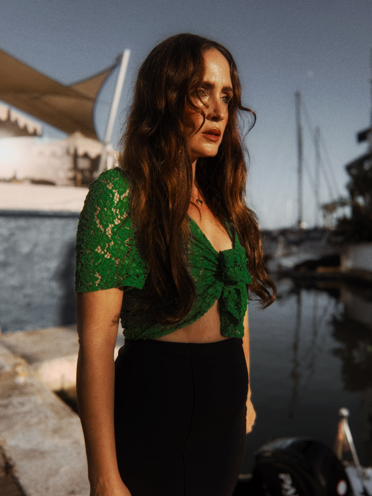 Top vintage de crochet verde esmeralda