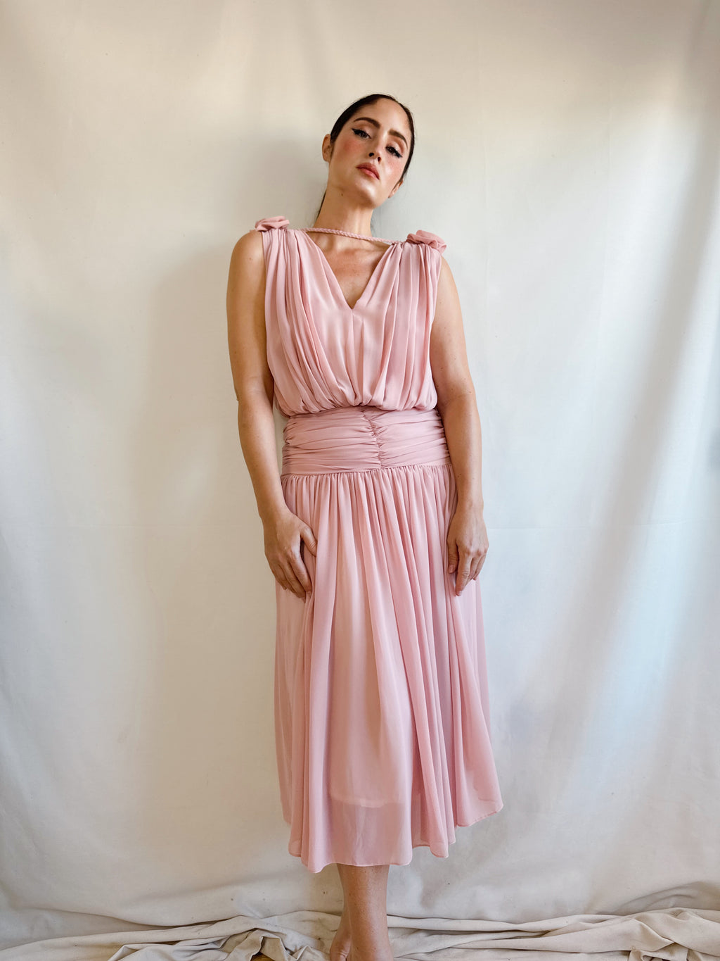 Vestido vintage drapeado Olympia (T.S)