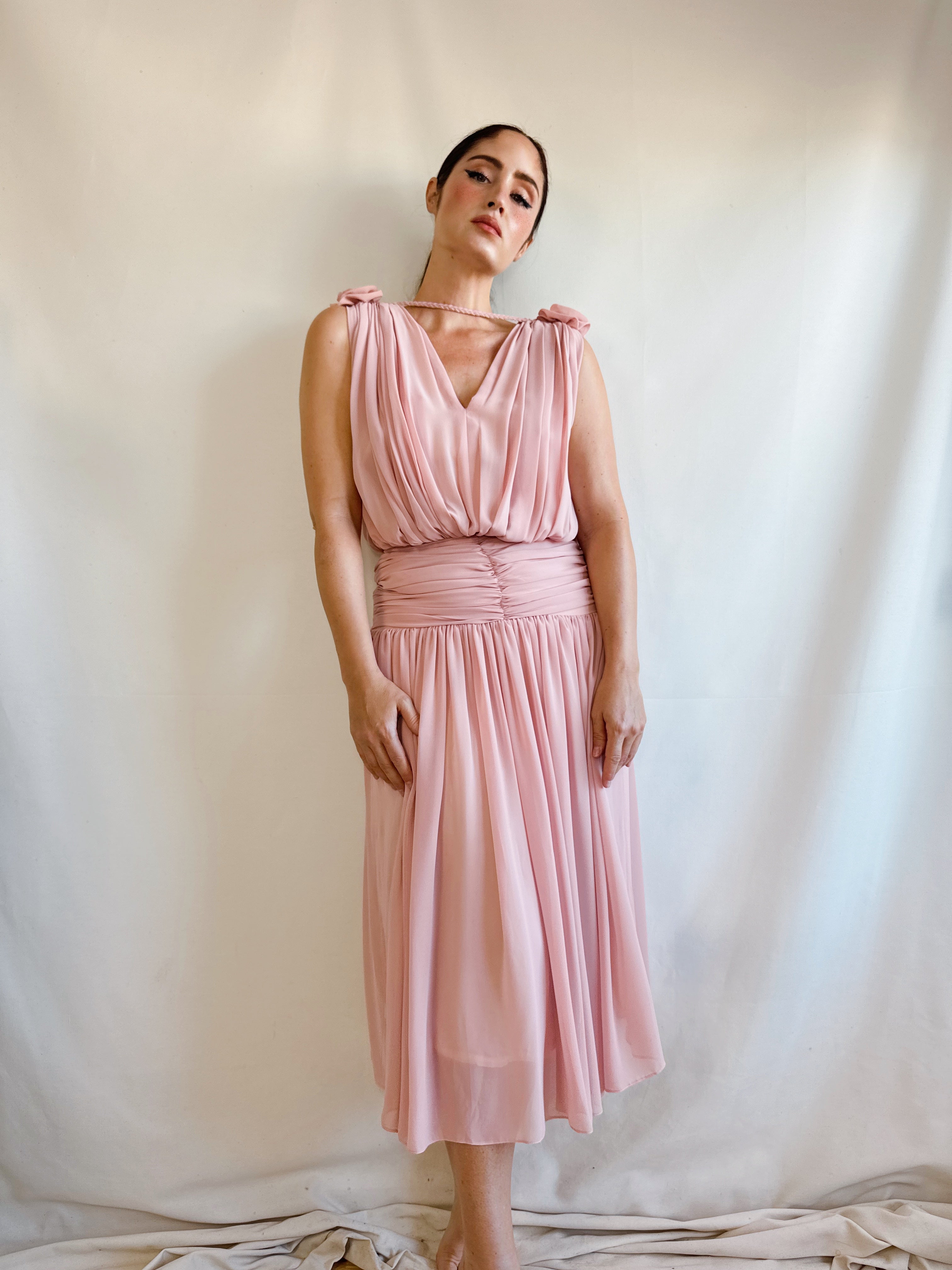 Vestido vintage drapeado Olympia (T.S)