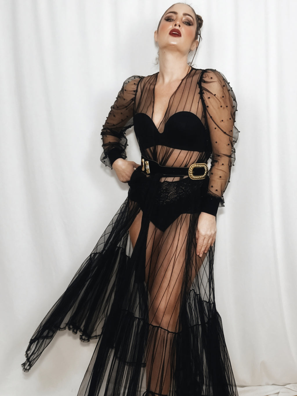 Vestido largo negro de tul – Amari ( T. S/M/L)