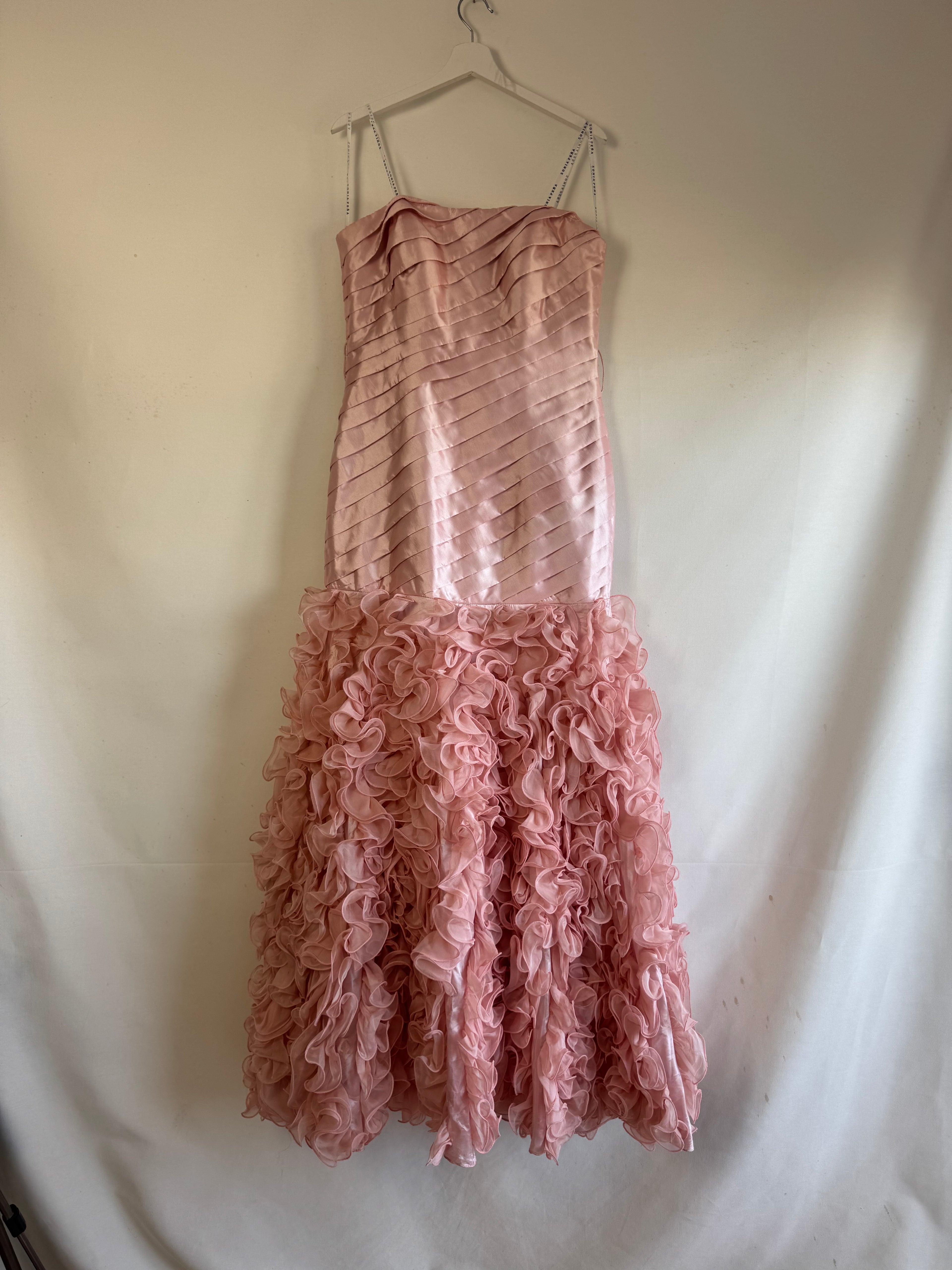 Vestido de Fiesta Vintage Sonia Peña 2012 Rosa Blush con Volantes de Organza | Nuevo