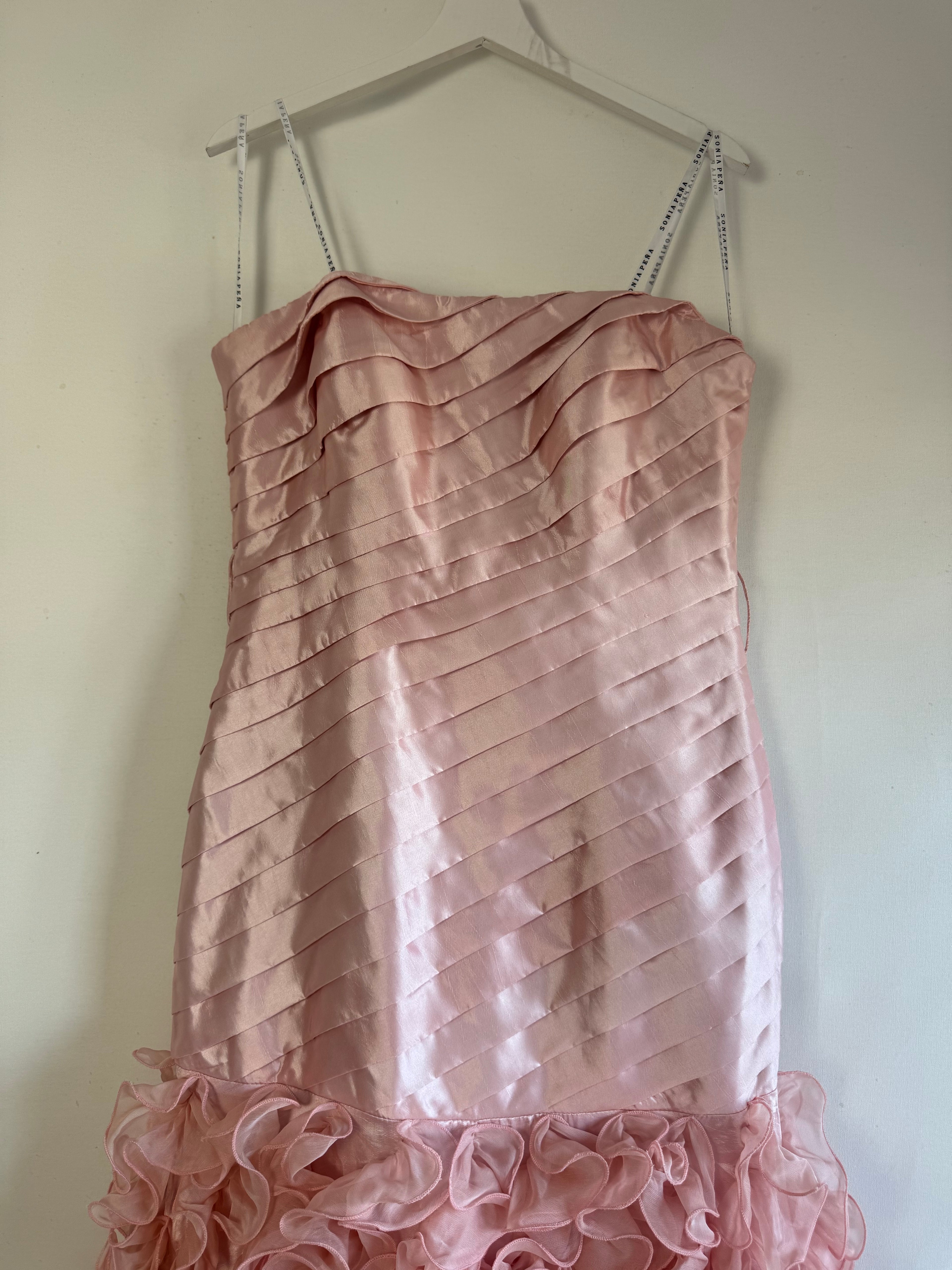 Vestido de Fiesta Vintage Sonia Peña 2012 Rosa Blush con Volantes de Organza | Nuevo