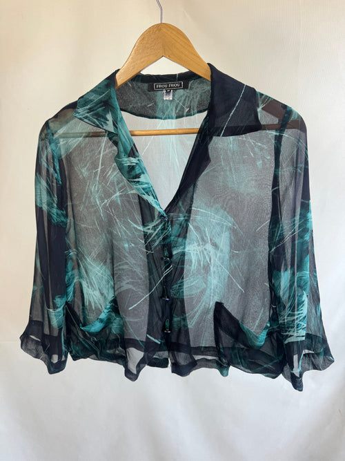 Blusa 100% Seda Pura Frou Frou - Talla M / S-M - Verde Turquesa - NUEVA con Etiqueta