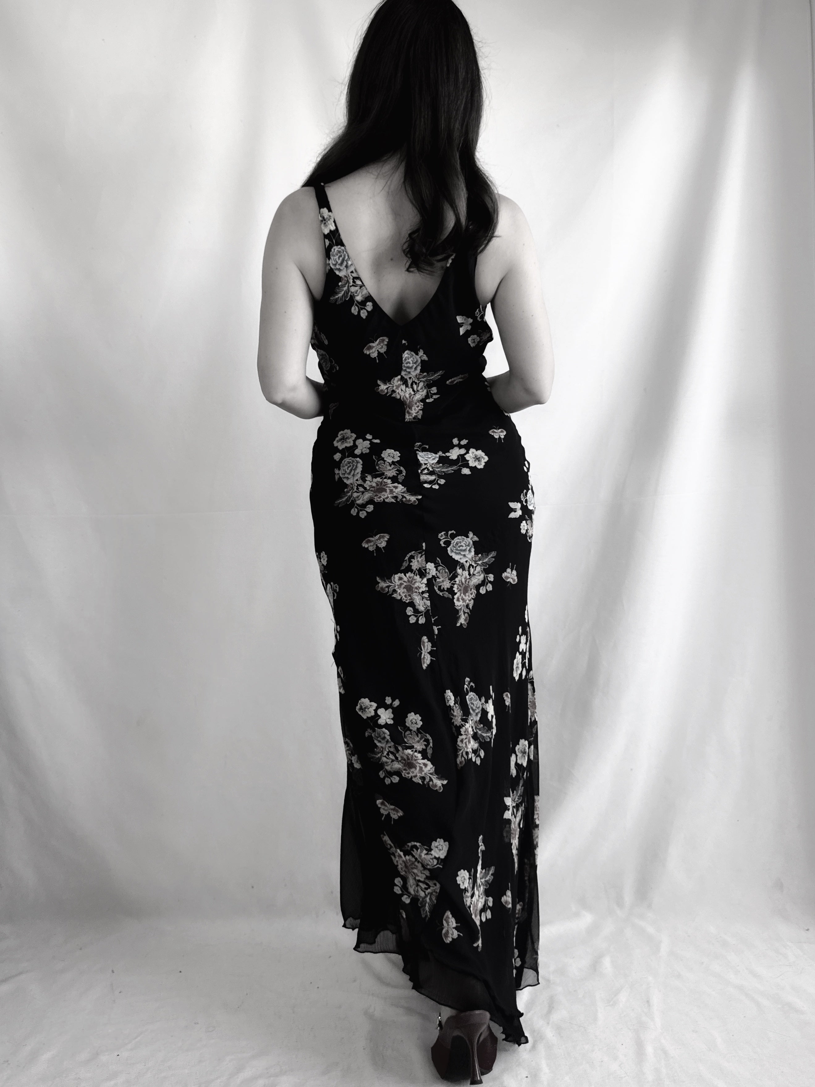 Vestido Vintage Floral Midi Maxi Negro · Unit El Corte Inglés · Slip Dress 90s