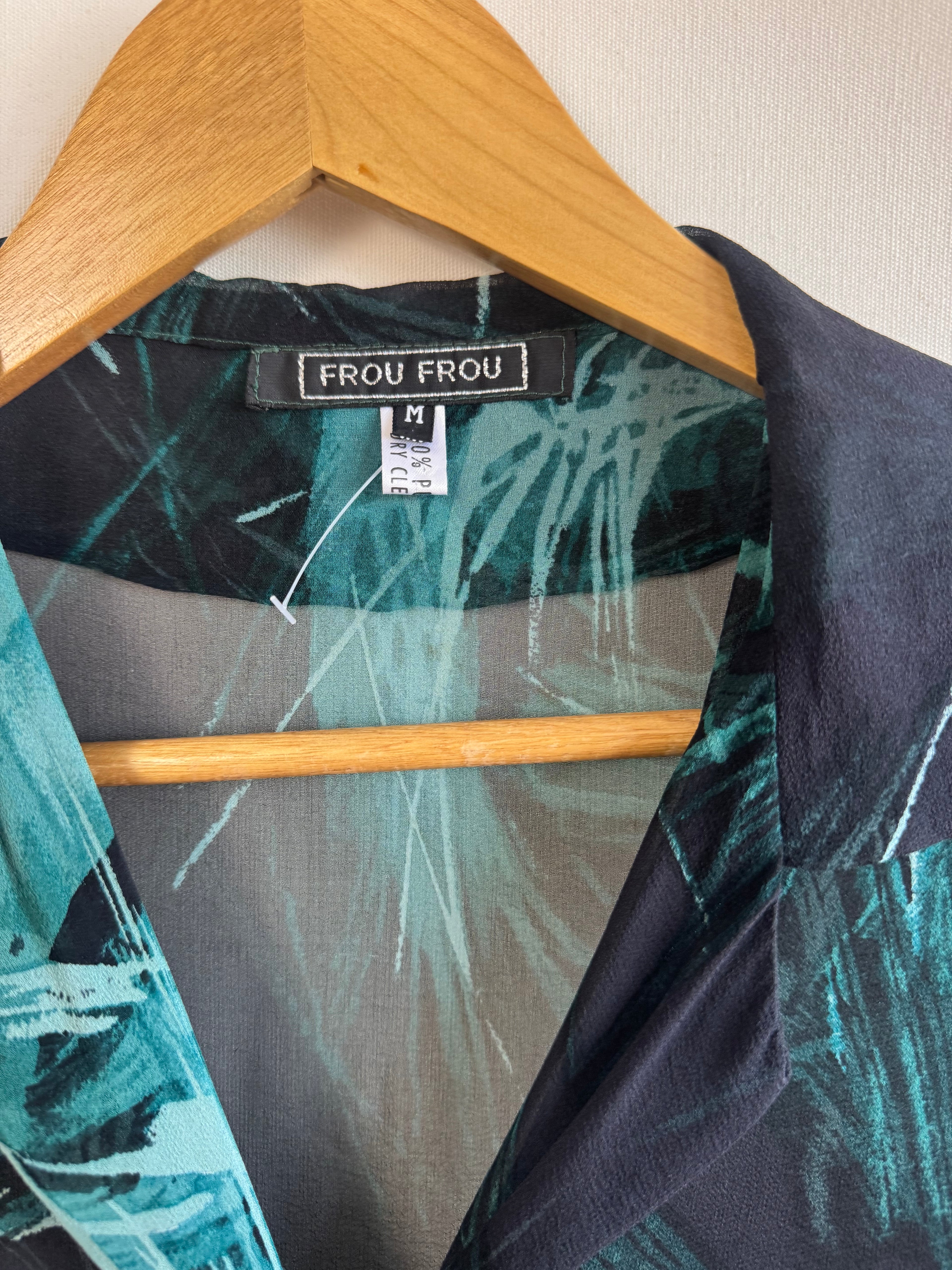 Blusa 100% Seda Pura Frou Frou - Talla M / S-M - Verde Turquesa - NUEVA con Etiqueta