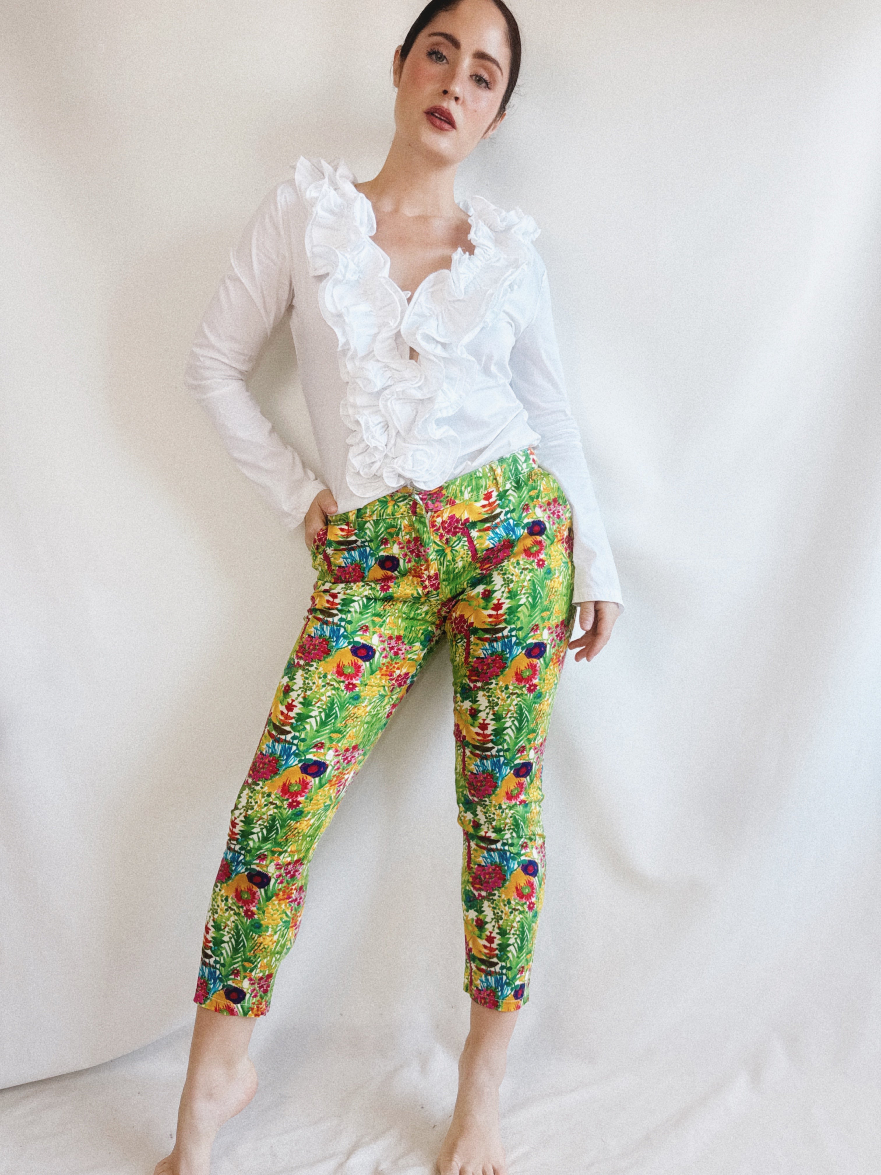 Pantalón Pre-Loved estampado tropical multicolor Kimeika