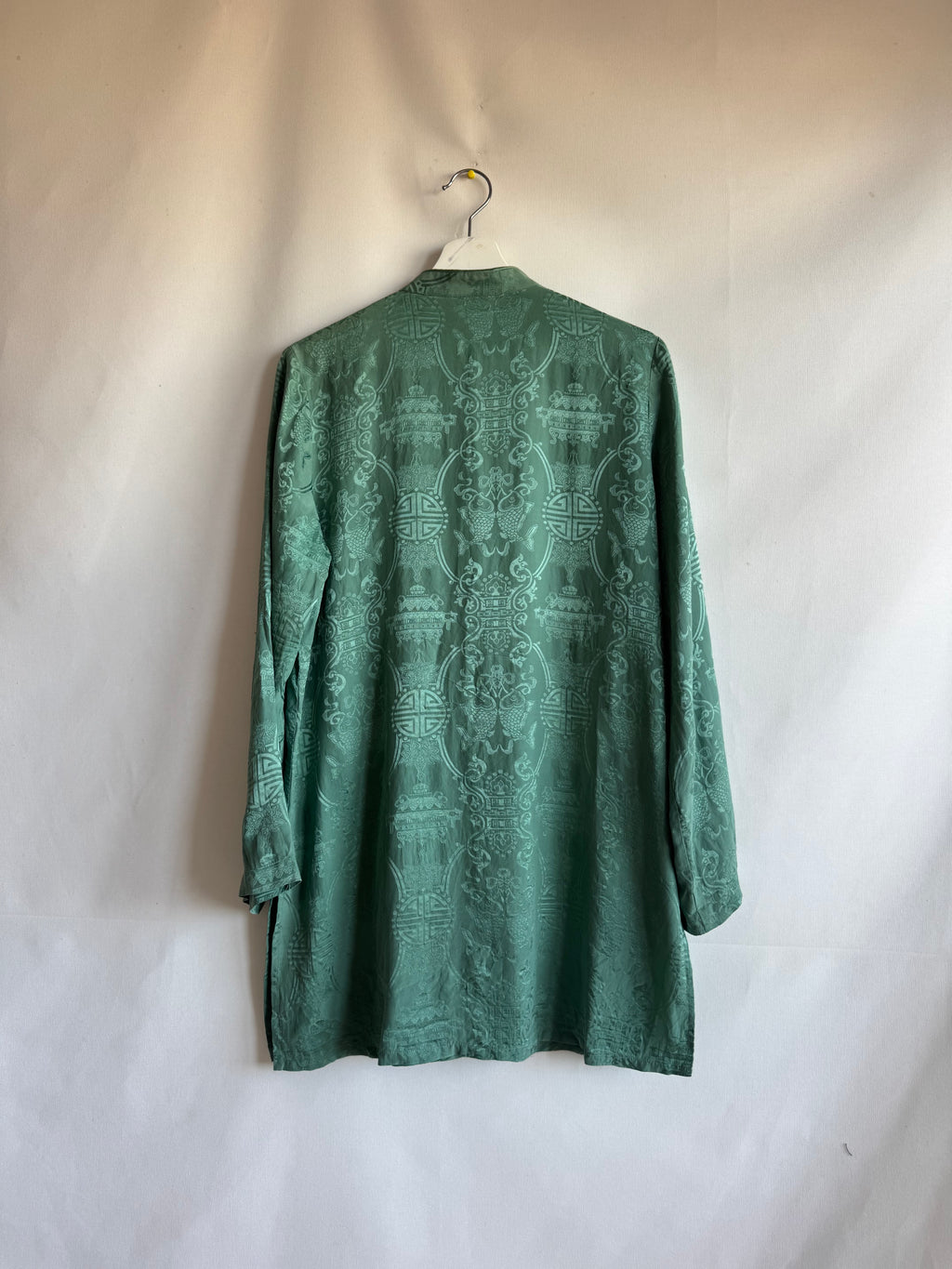 Kimono de Seda 100% Monsoon Verde Jade con Cierres Orientales | Talla EU 40