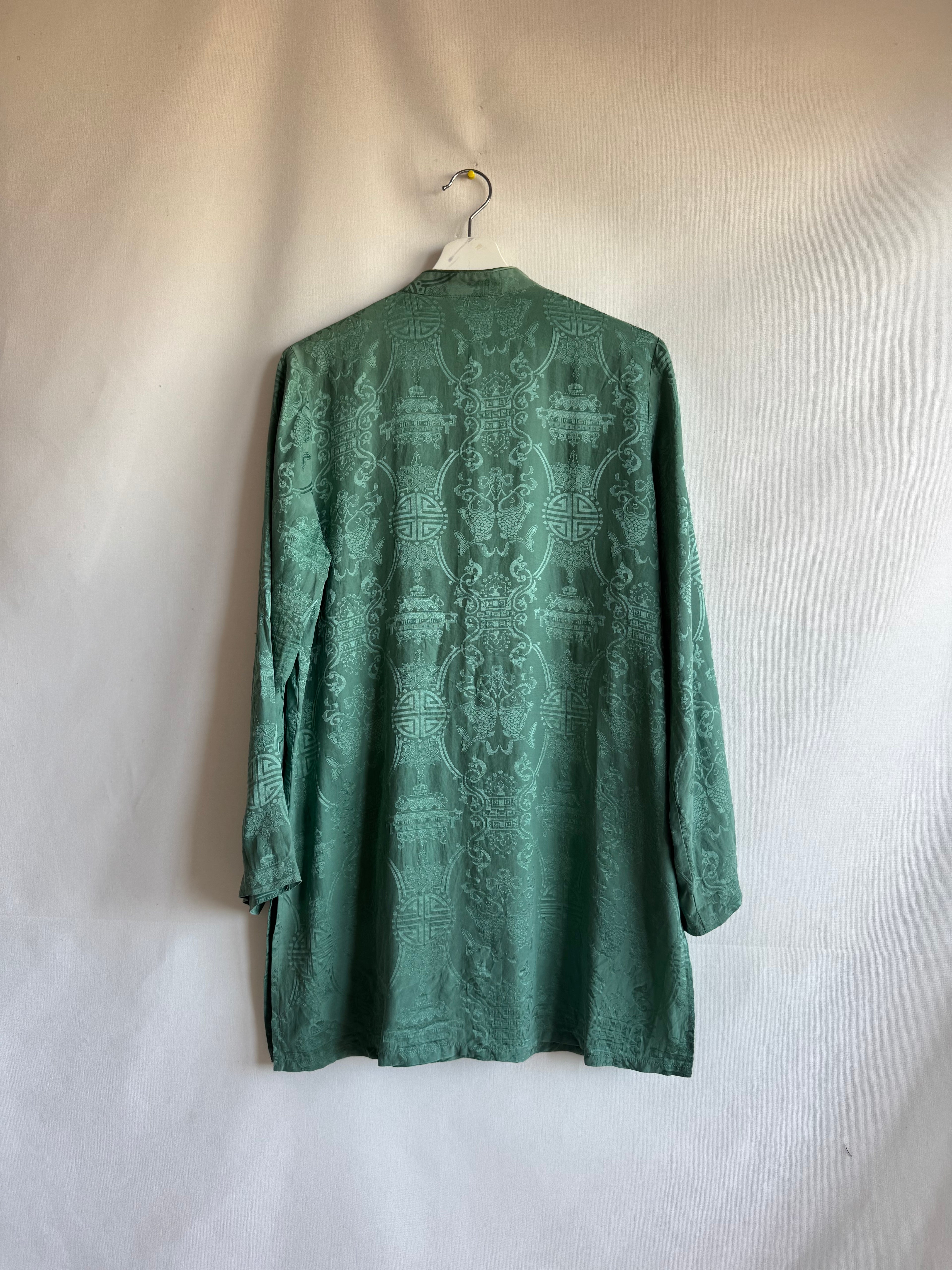 Kimono de Seda 100% Monsoon Verde Jade con Cierres Orientales | Talla EU 40