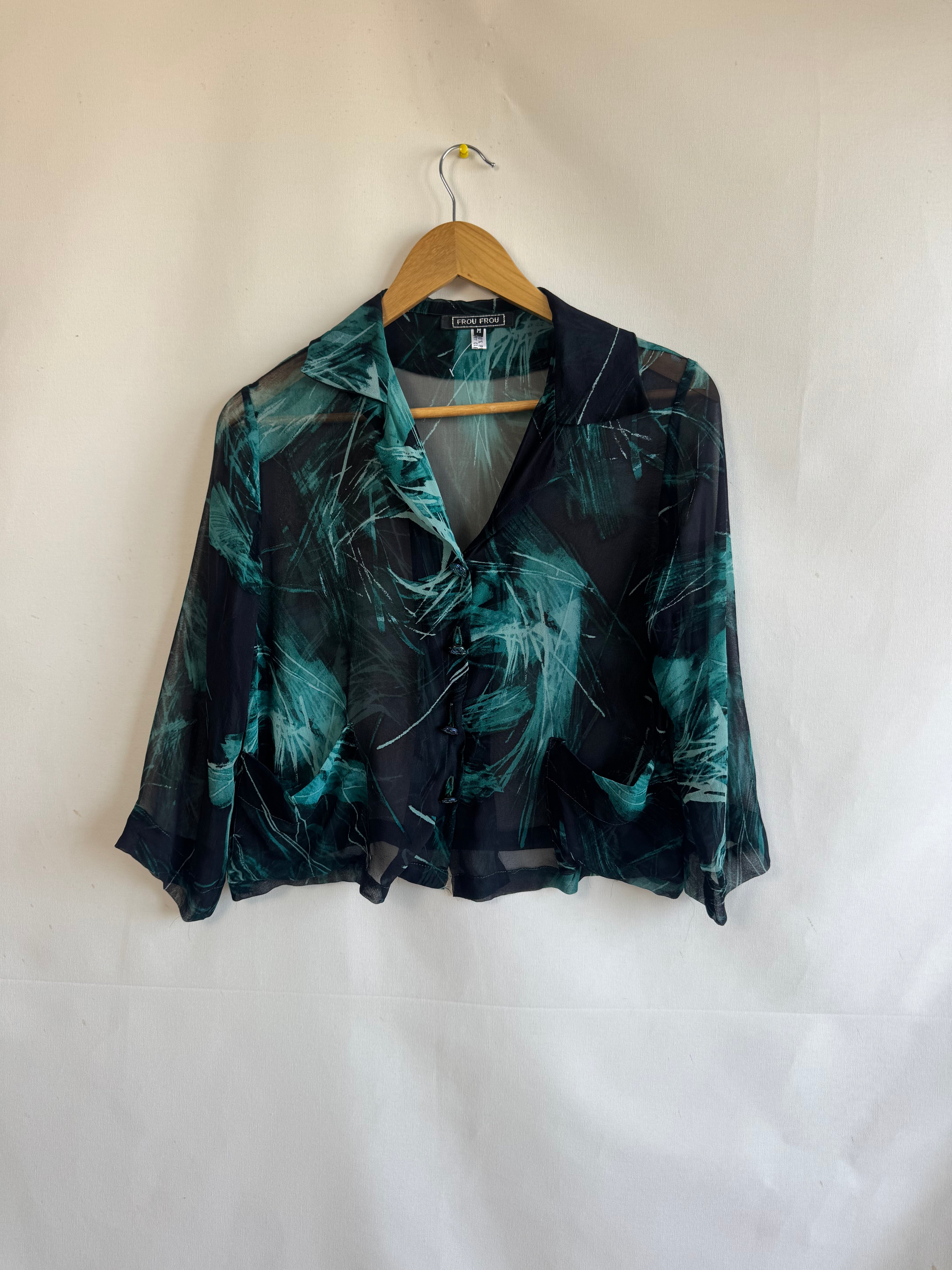 Blusa 100% Seda Pura Frou Frou - Talla M / S-M - Verde Turquesa - NUEVA con Etiqueta
