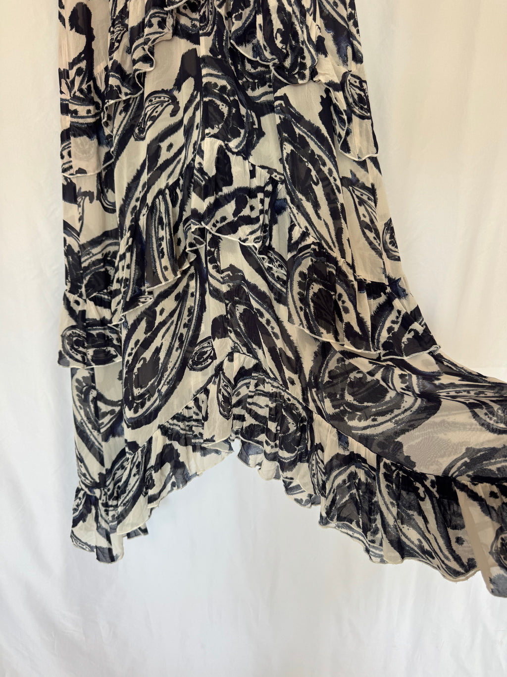 Vestido Dea Kudibal Frankie 90% Seda Mulberry Paisley Volantes Asimétrico