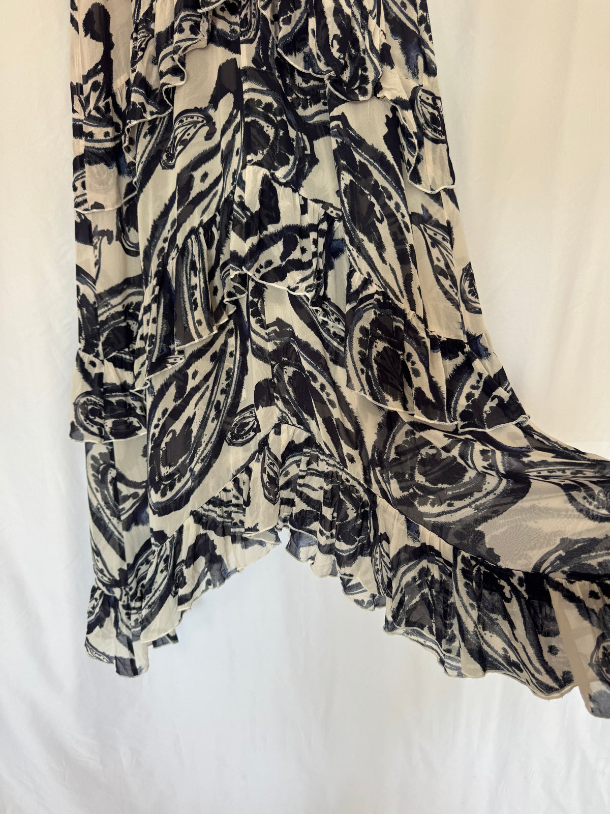 Vestido Dea Kudibal Frankie 90% Seda Mulberry Paisley Volantes Asimétrico