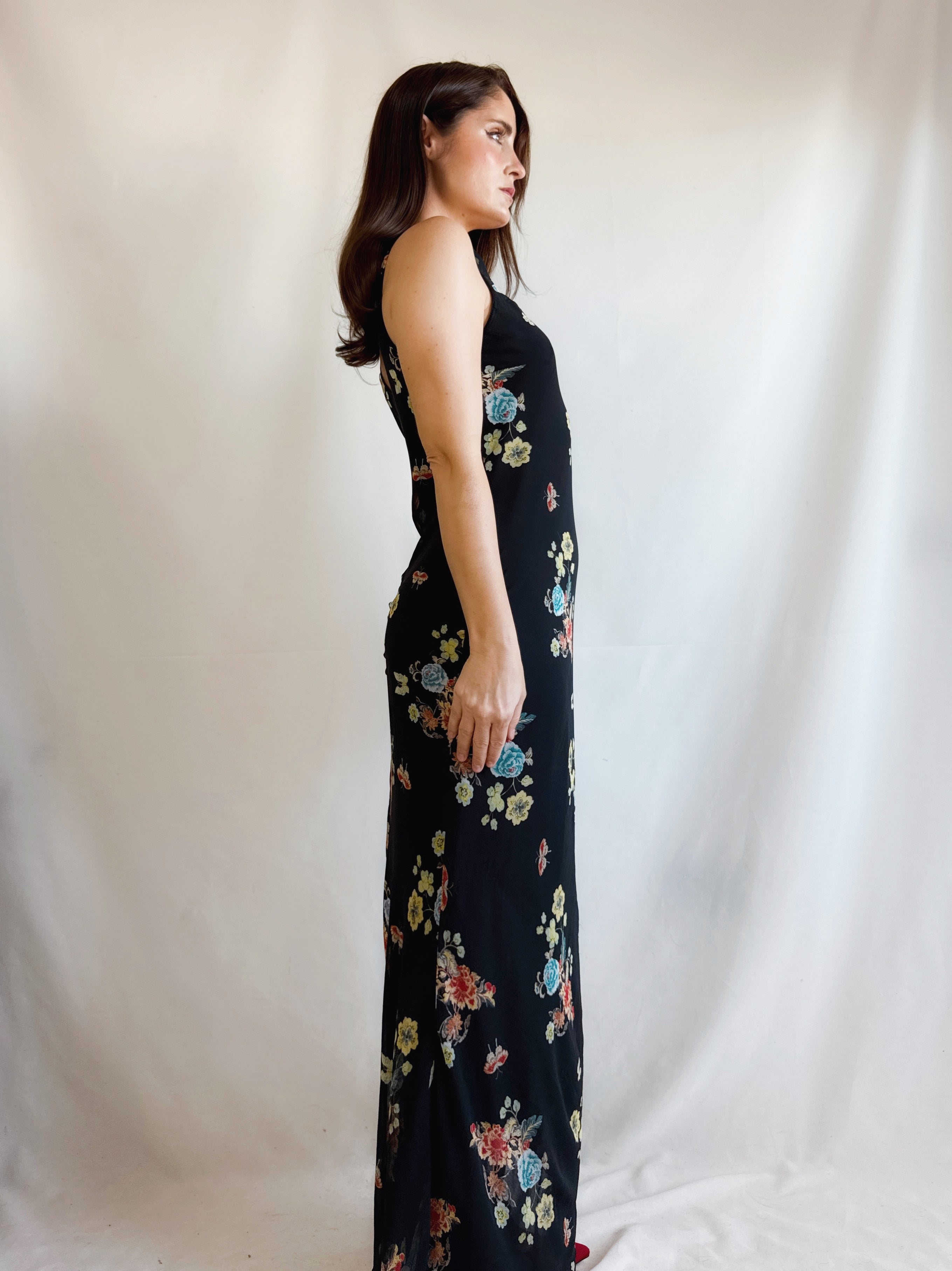 Vestido Vintage Floral Midi Maxi Negro · Unit El Corte Inglés · Slip Dress 90s