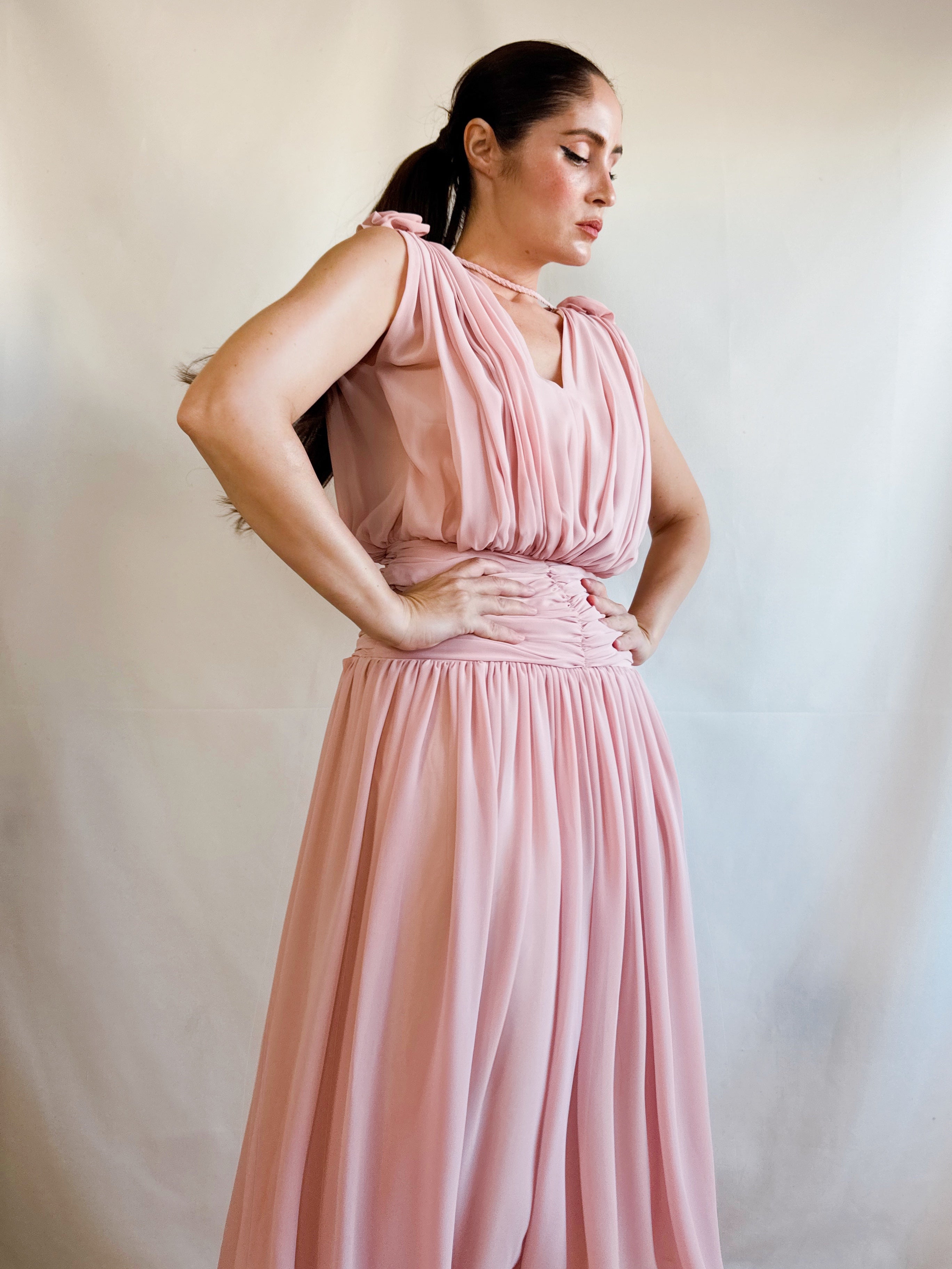 Vestido vintage drapeado Olympia (T.S)
