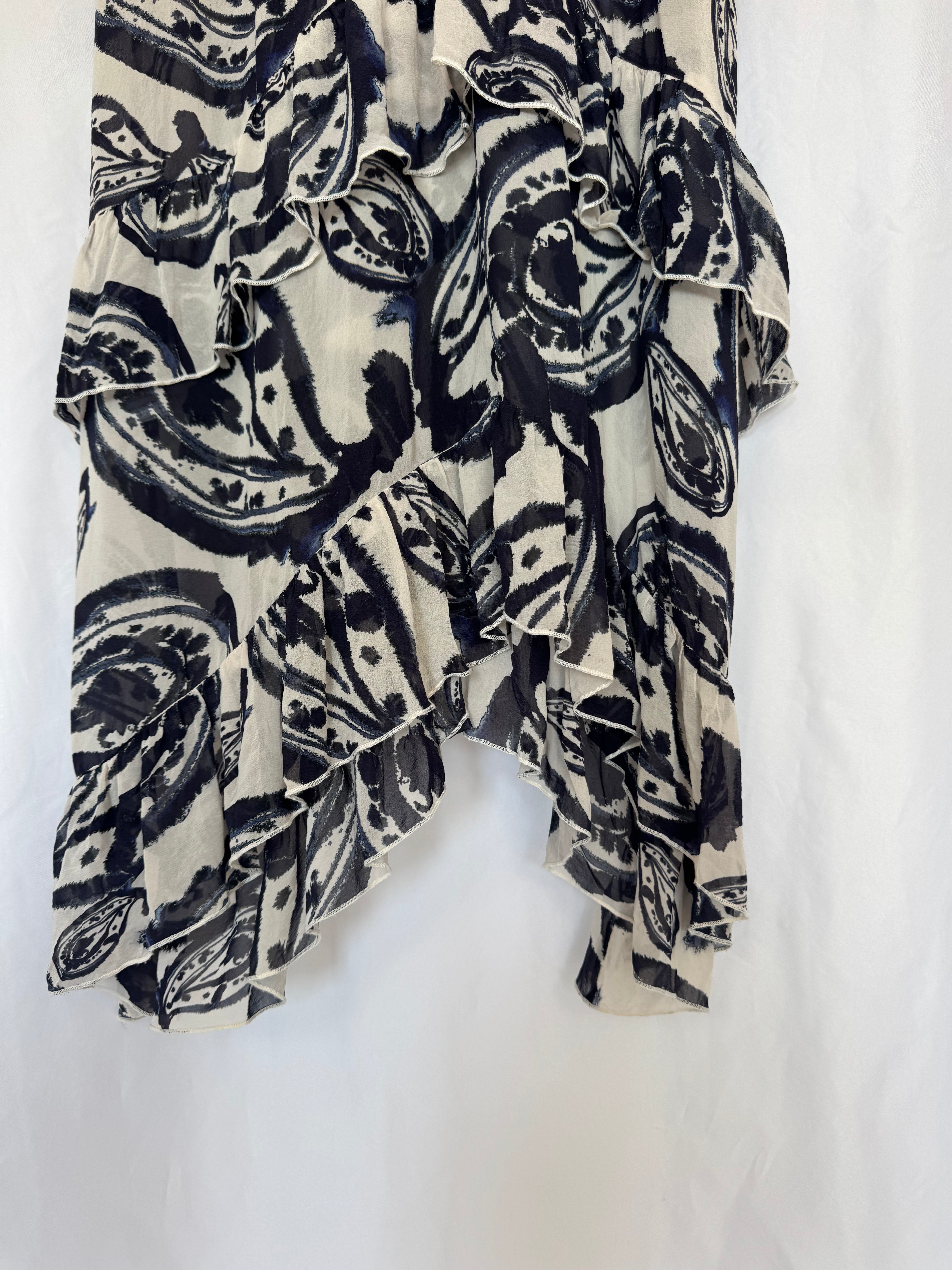 Vestido Dea Kudibal Frankie 90% Seda Mulberry Paisley Volantes Asimétrico
