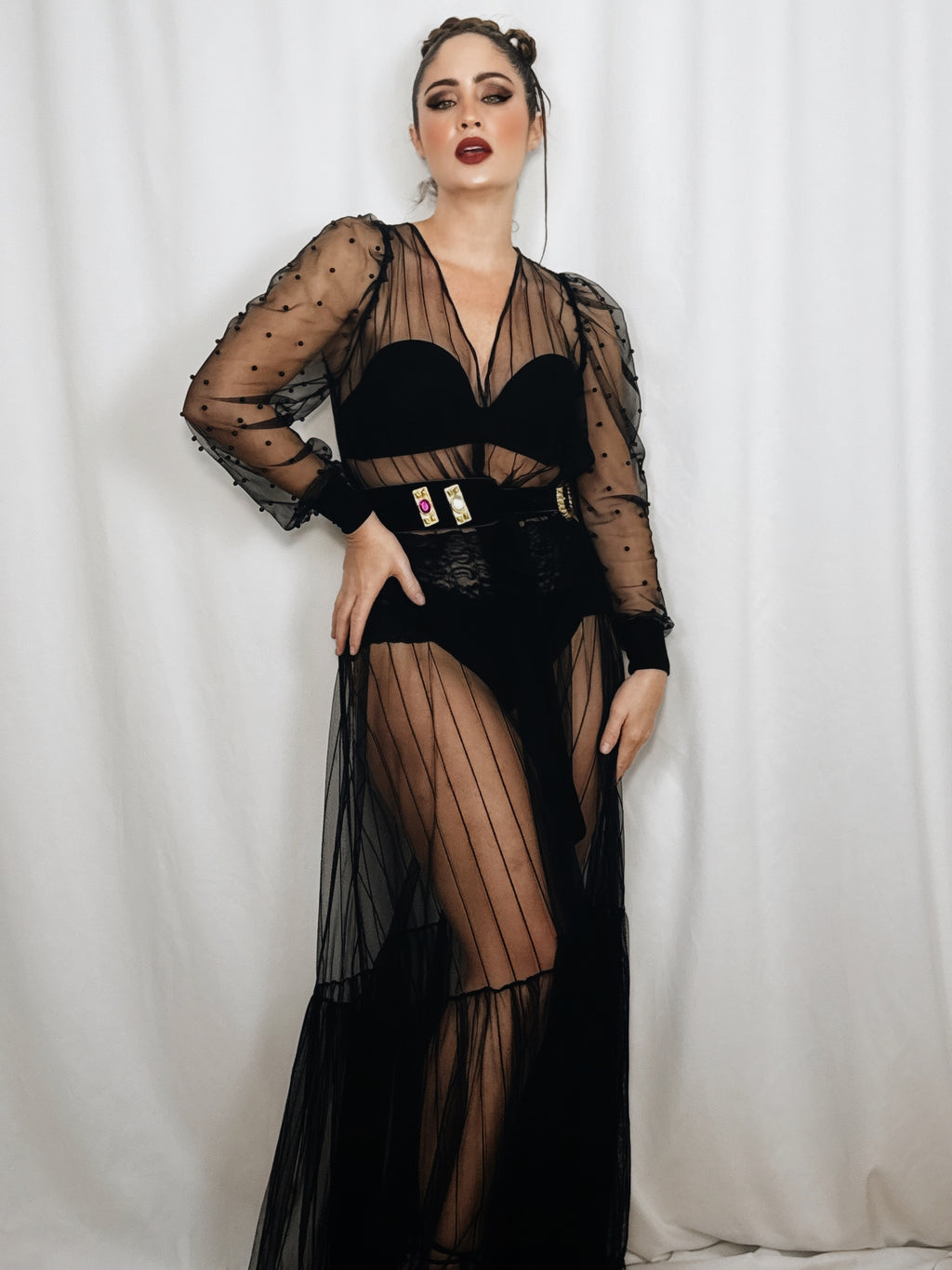 Vestido largo negro de tul – Amari ( T. S/M/L)