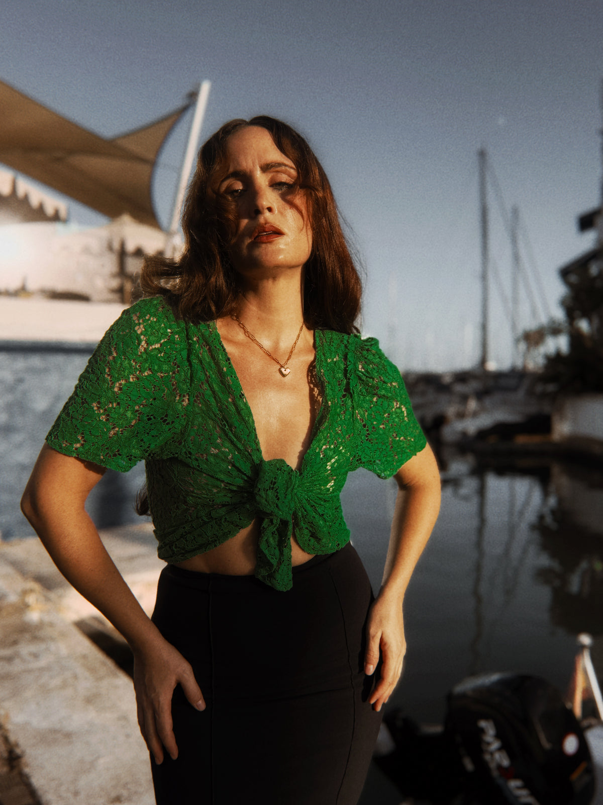 Top vintage de crochet verde esmeralda