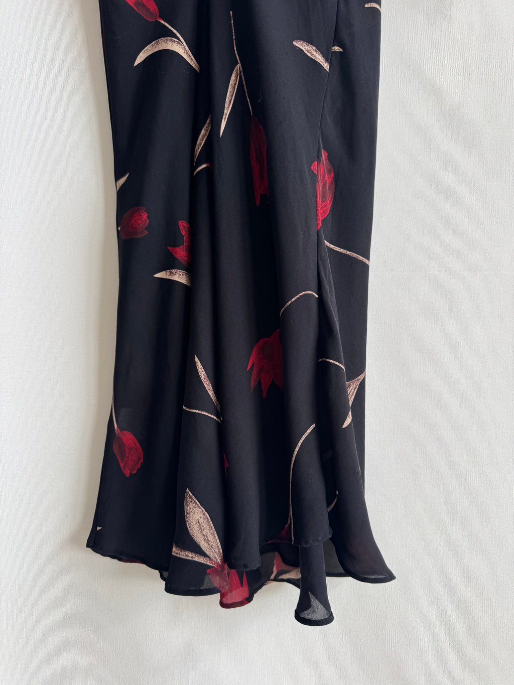 Vestido vintage Queentex 100% seda negro floral lencero tirantes finos