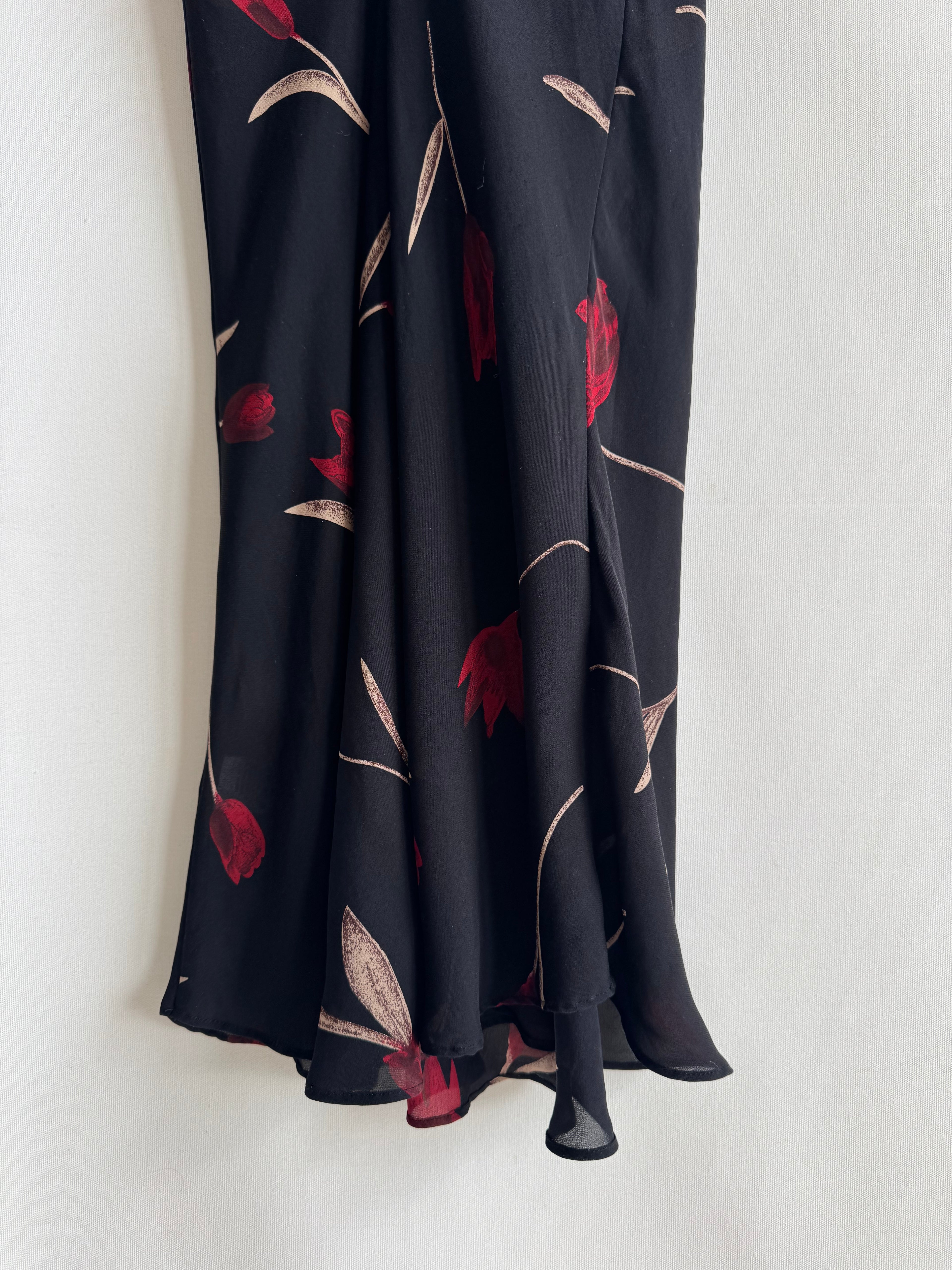 Vestido vintage Queentex 100% seda negro floral lencero tirantes finos