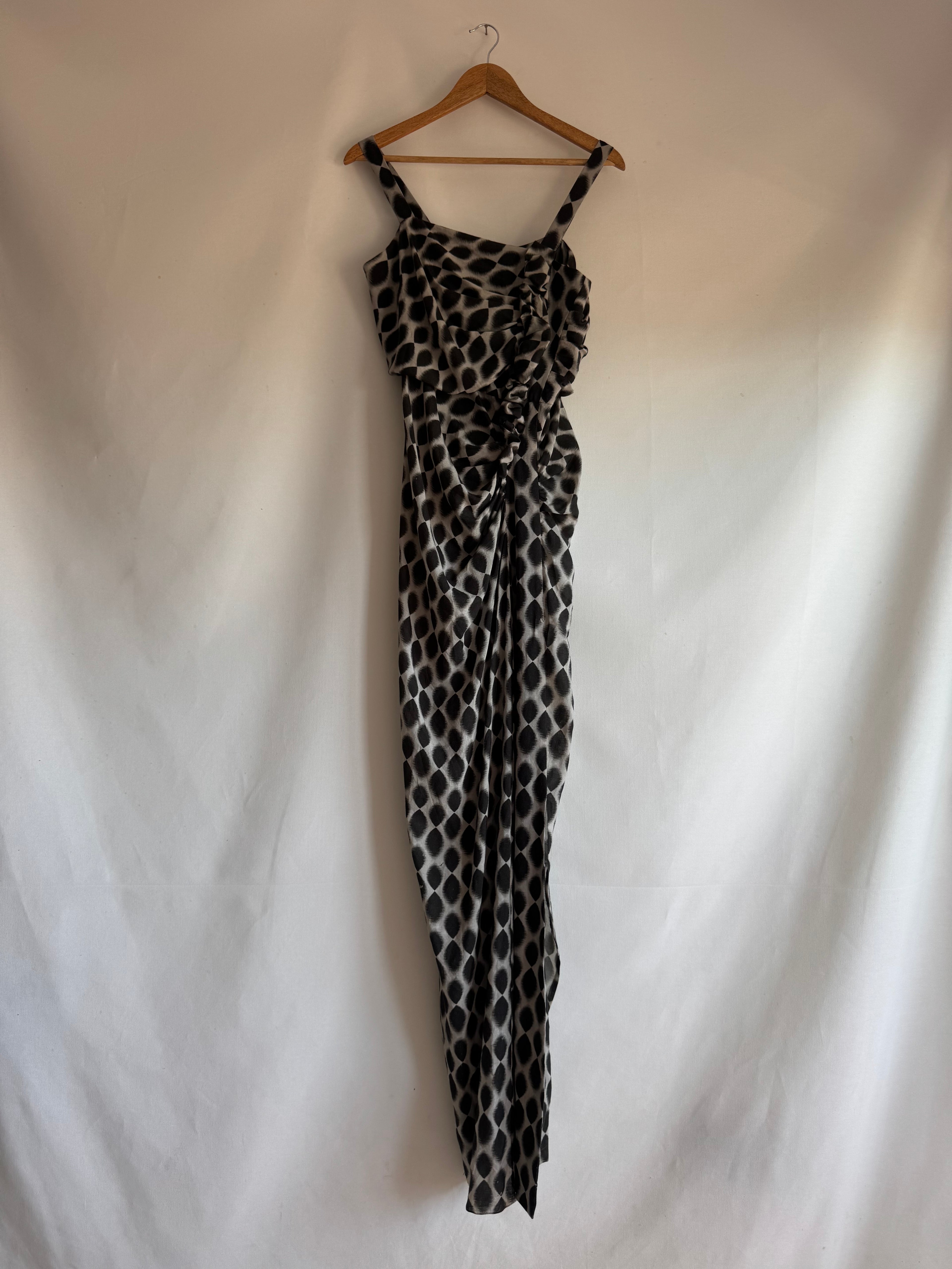 Vestido Vintage Aquascutum Seda & Lana · Made in Portugal · Designer Draped Maxi Dress