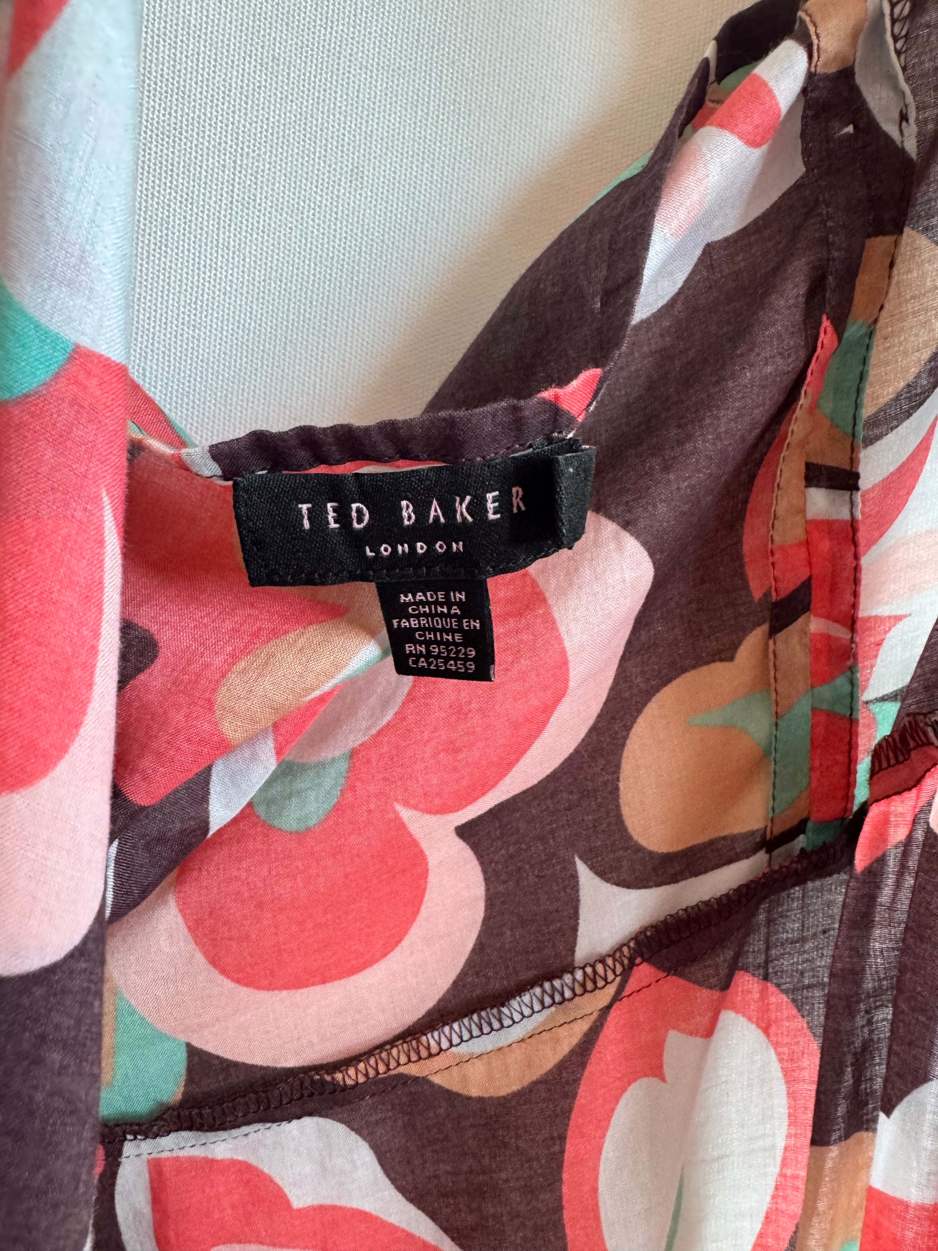 Vestido Ted Baker London 100% algodón con escote halter cruzado y estampado floral – Talla 40