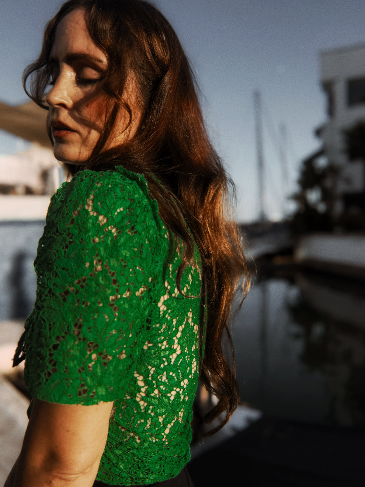 Top vintage de crochet verde esmeralda