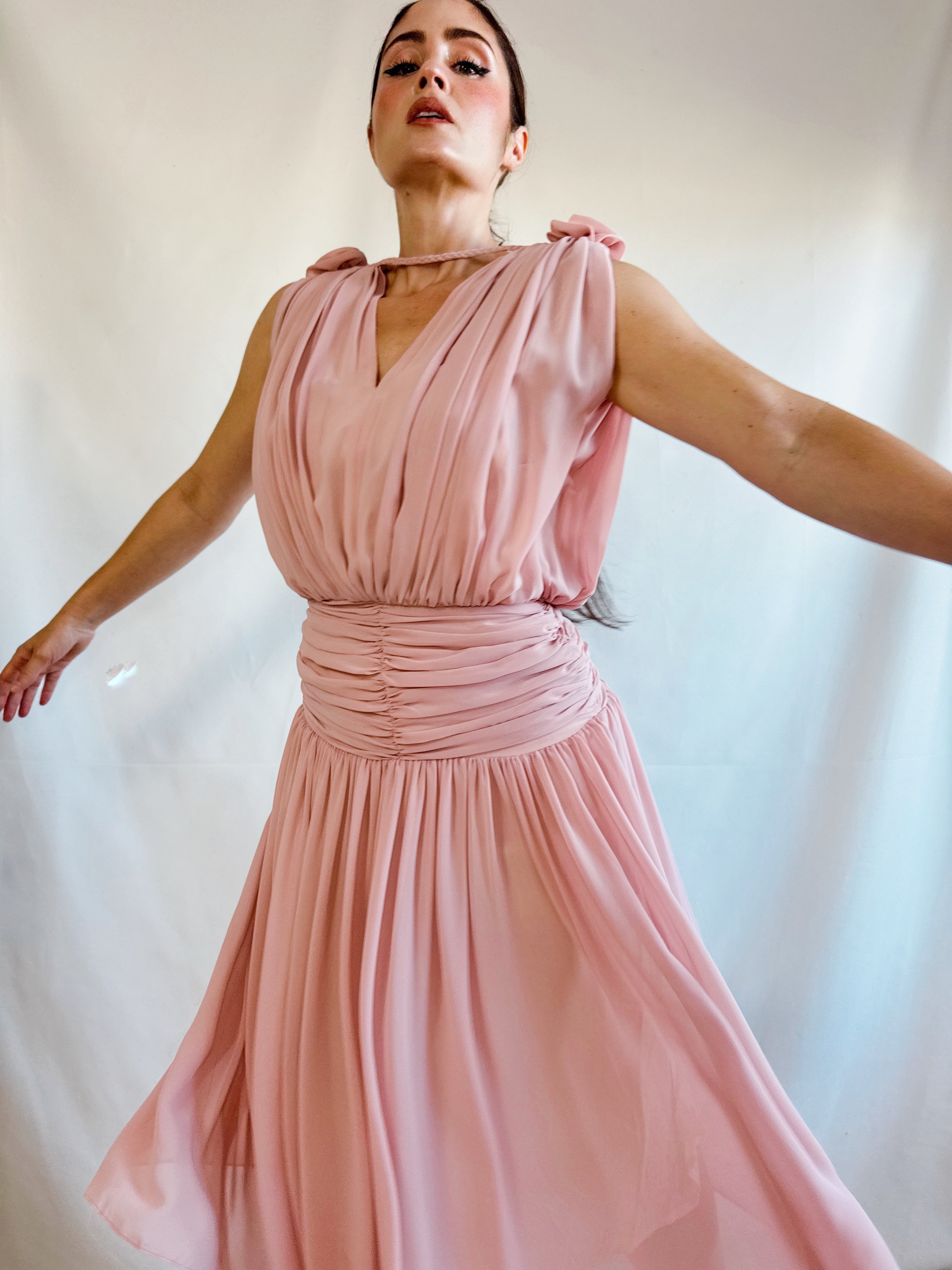 Vestido vintage drapeado Olympia (T.S)
