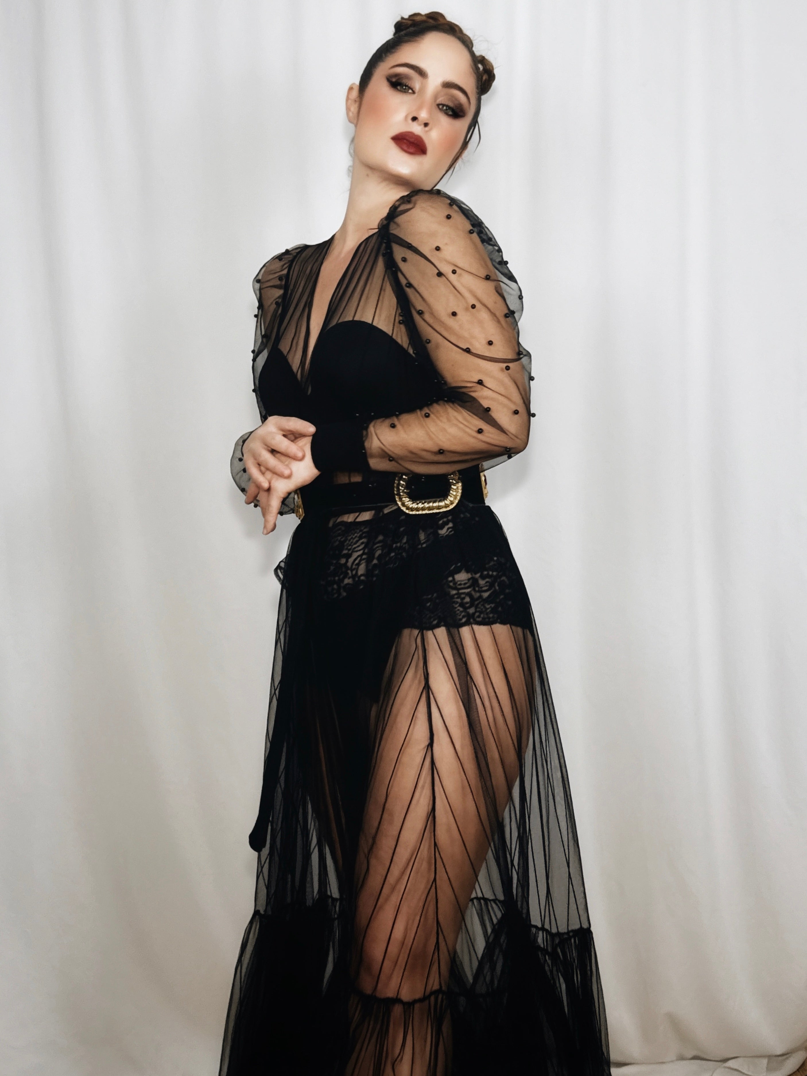 Vestido largo negro de tul – Amari ( T. S/M/L)