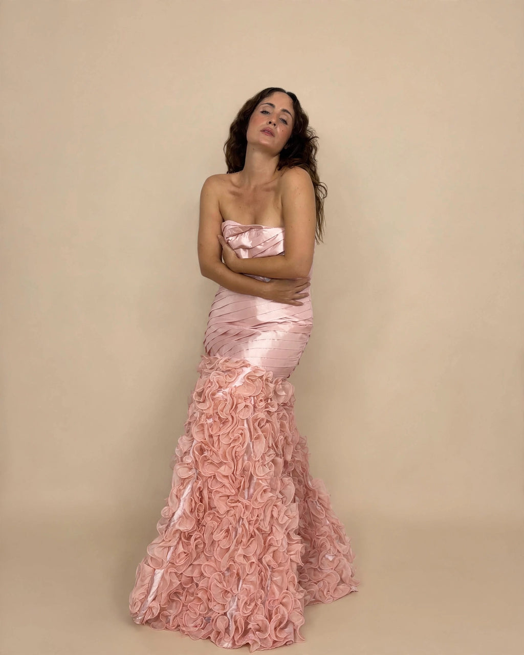 Vestido de Fiesta Vintage Sonia Peña 2012 Rosa Blush con Volantes de Organza | Nuevo
