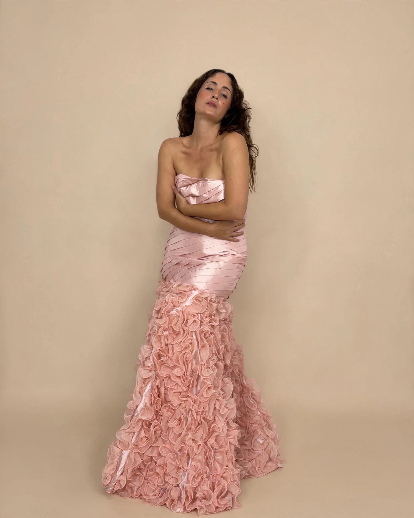 Vestido de Fiesta Vintage Sonia Peña 2012 Rosa Blush con Volantes de Organza | Nuevo