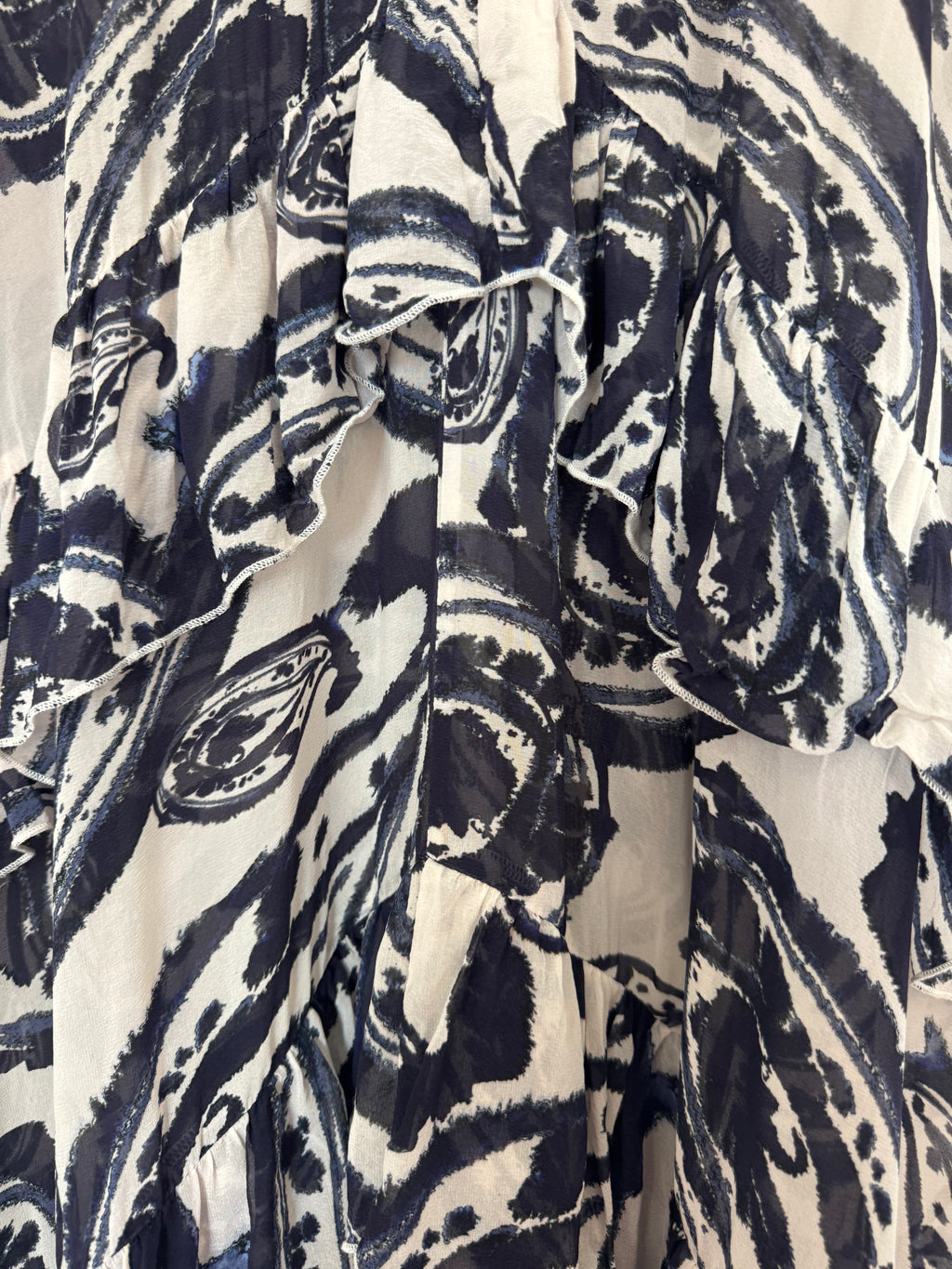 Vestido Dea Kudibal Frankie 90% Seda Mulberry Paisley Volantes Asimétrico
