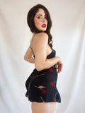 Vestido vintage Queentex 100% seda negro floral lencero tirantes finos