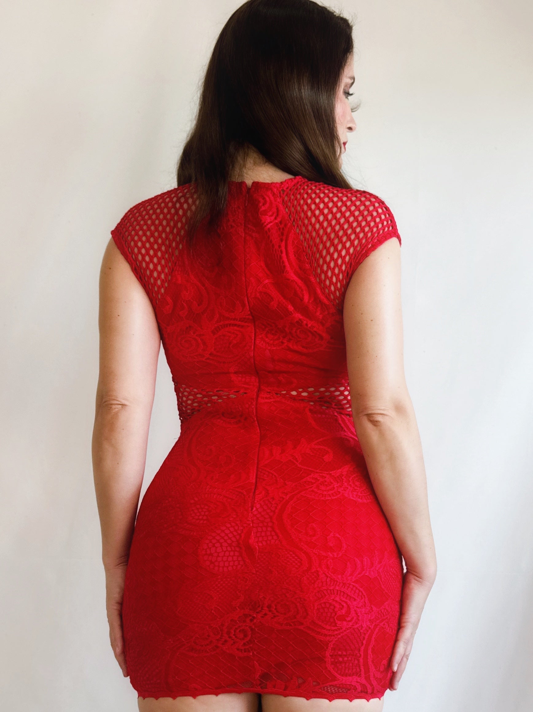 Vestido Pre-Loved Topshop rojo mini encaje elástico con transparencias