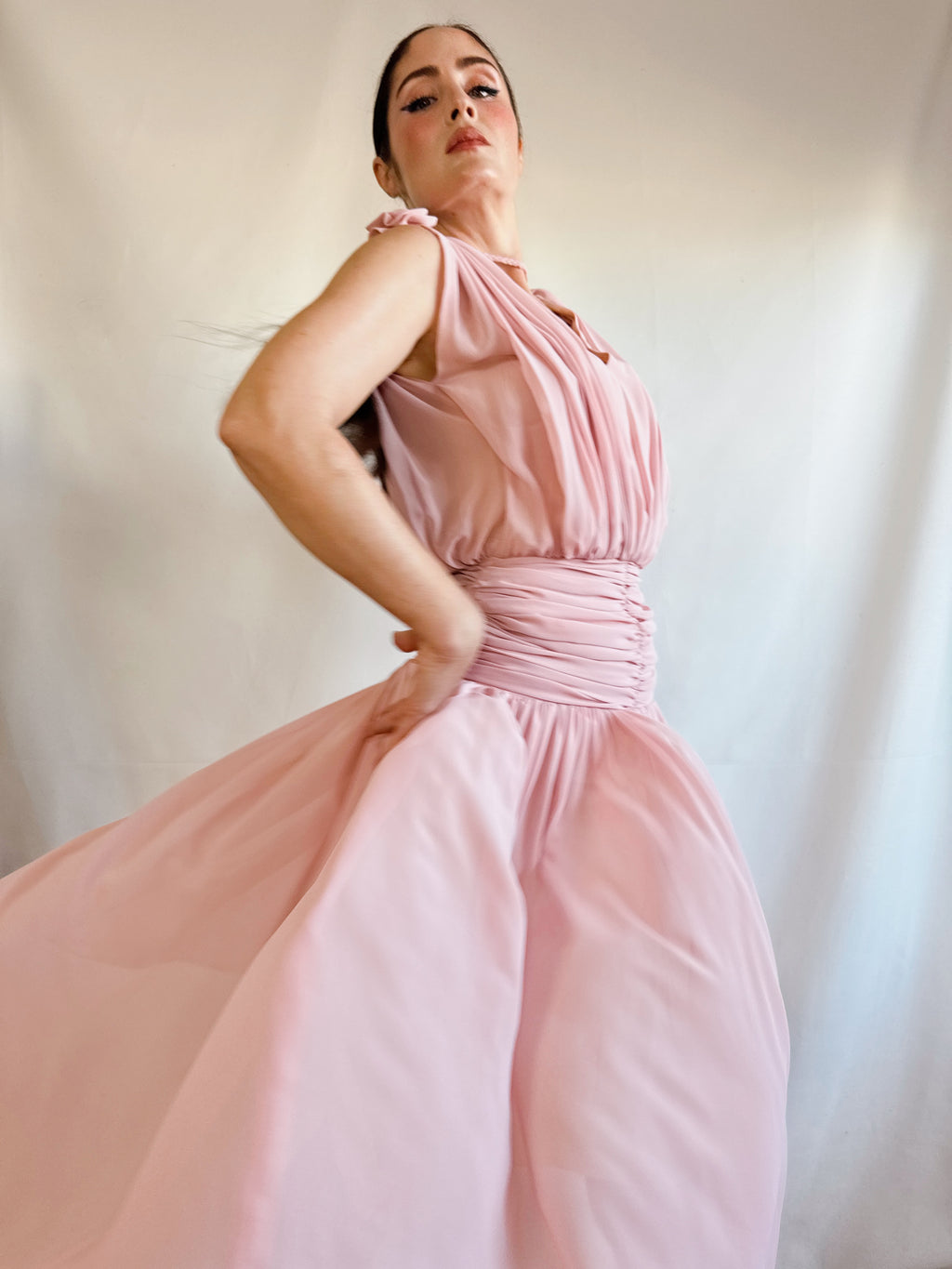Vestido vintage drapeado Olympia (T.S)