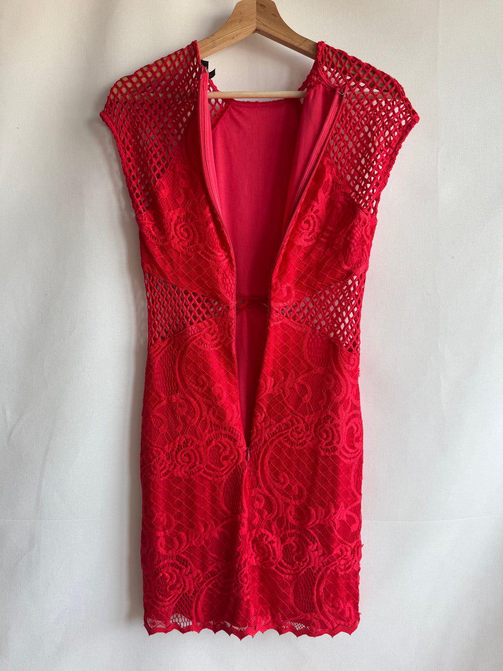 Vestido Pre-Loved Topshop rojo mini encaje elástico con transparencias