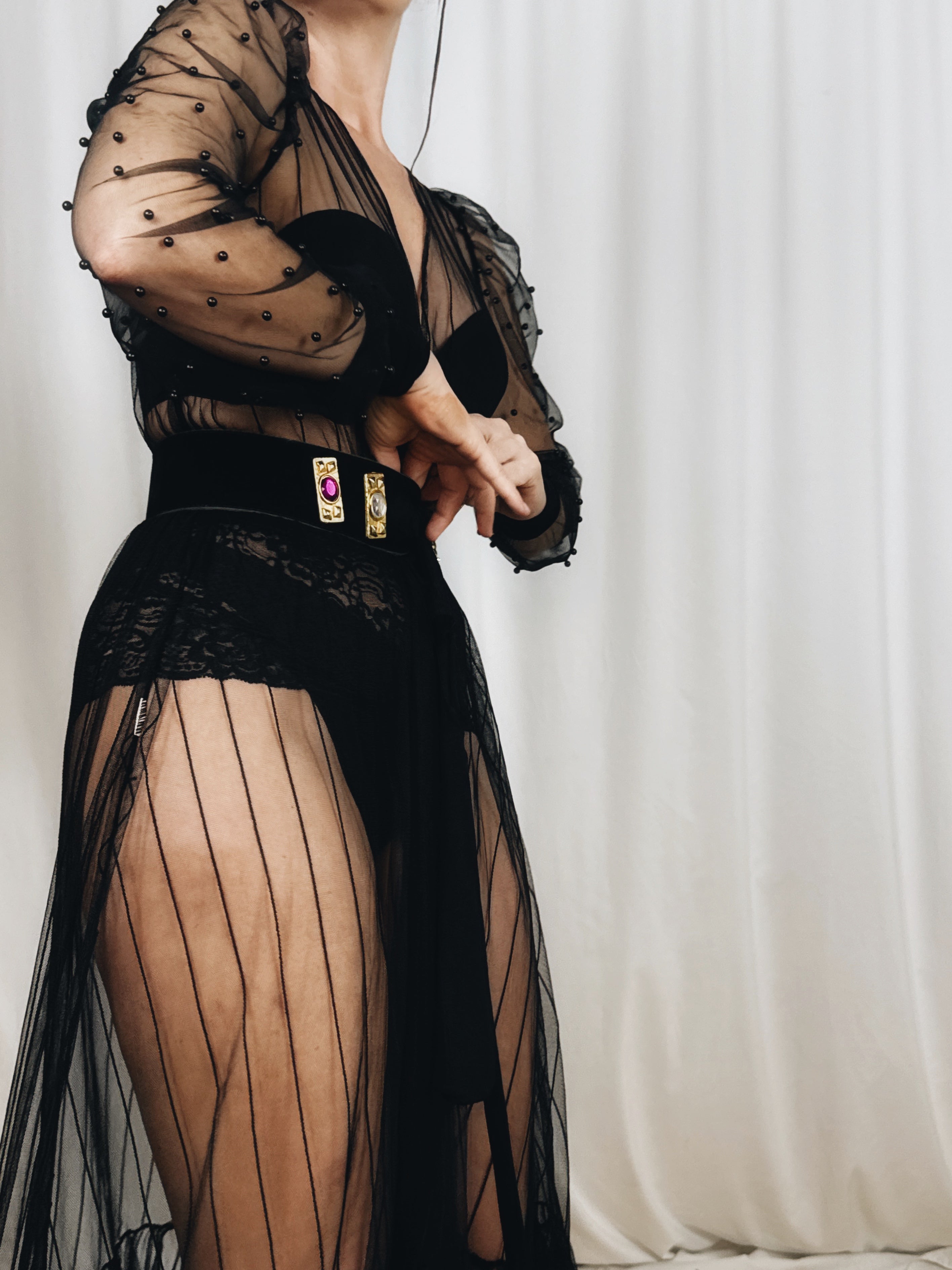 Vestido largo negro de tul – Amari ( T. S/M/L)