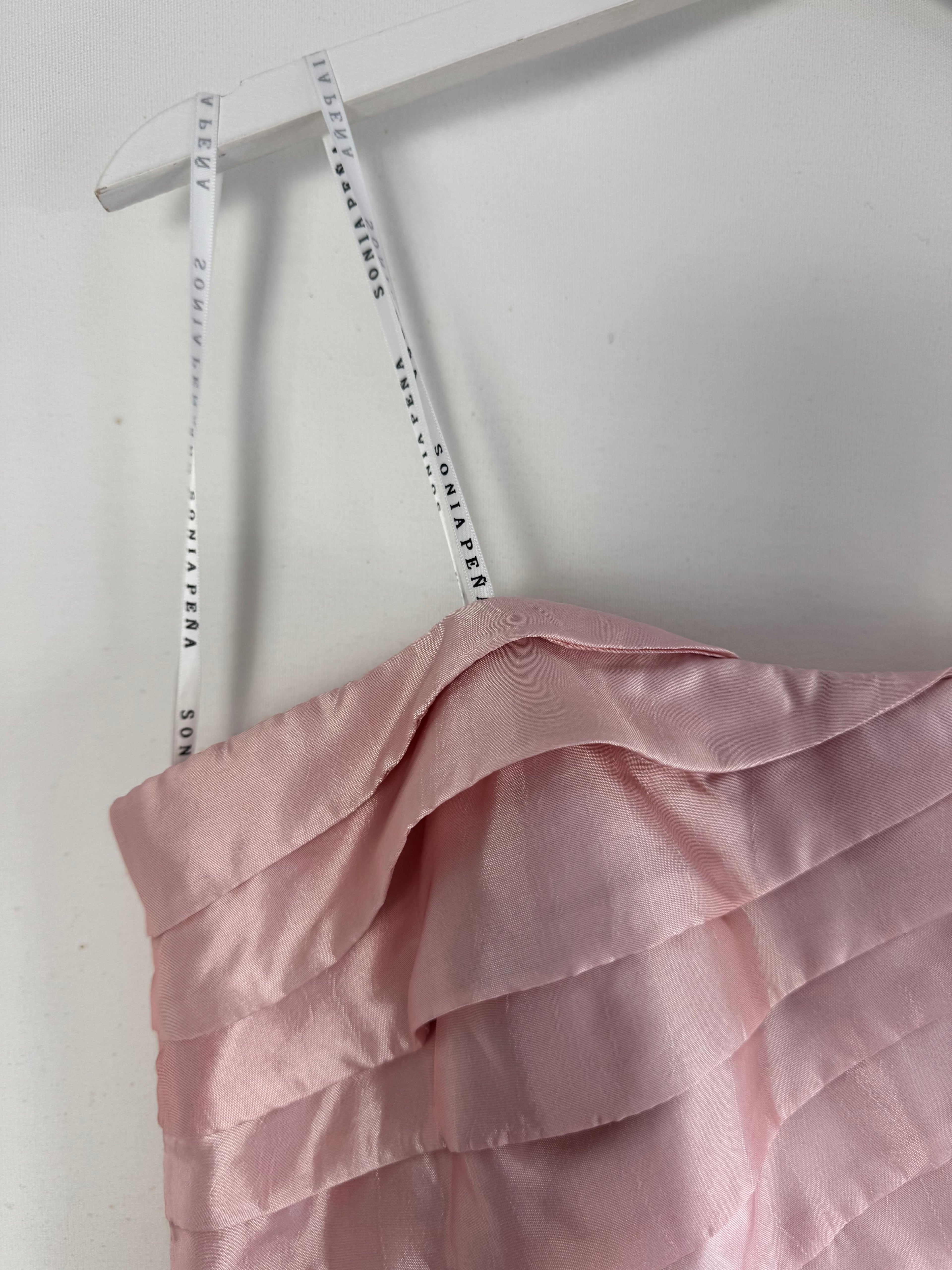 Vestido de Fiesta Vintage Sonia Peña 2012 Rosa Blush con Volantes de Organza | Nuevo