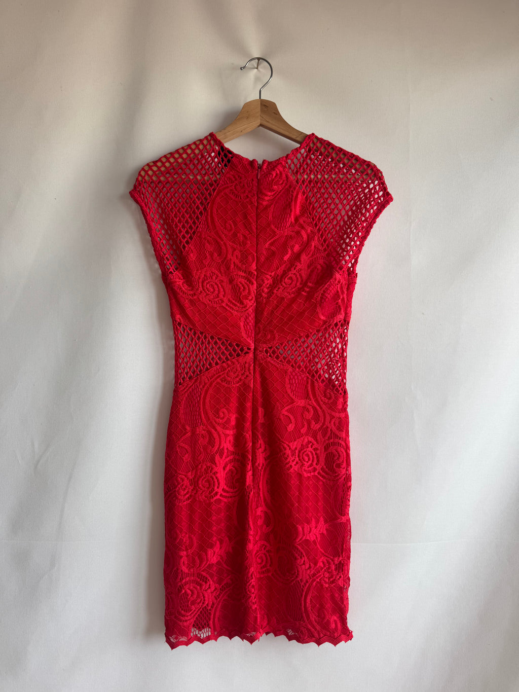 Vestido Pre-Loved Topshop rojo mini encaje elástico con transparencias