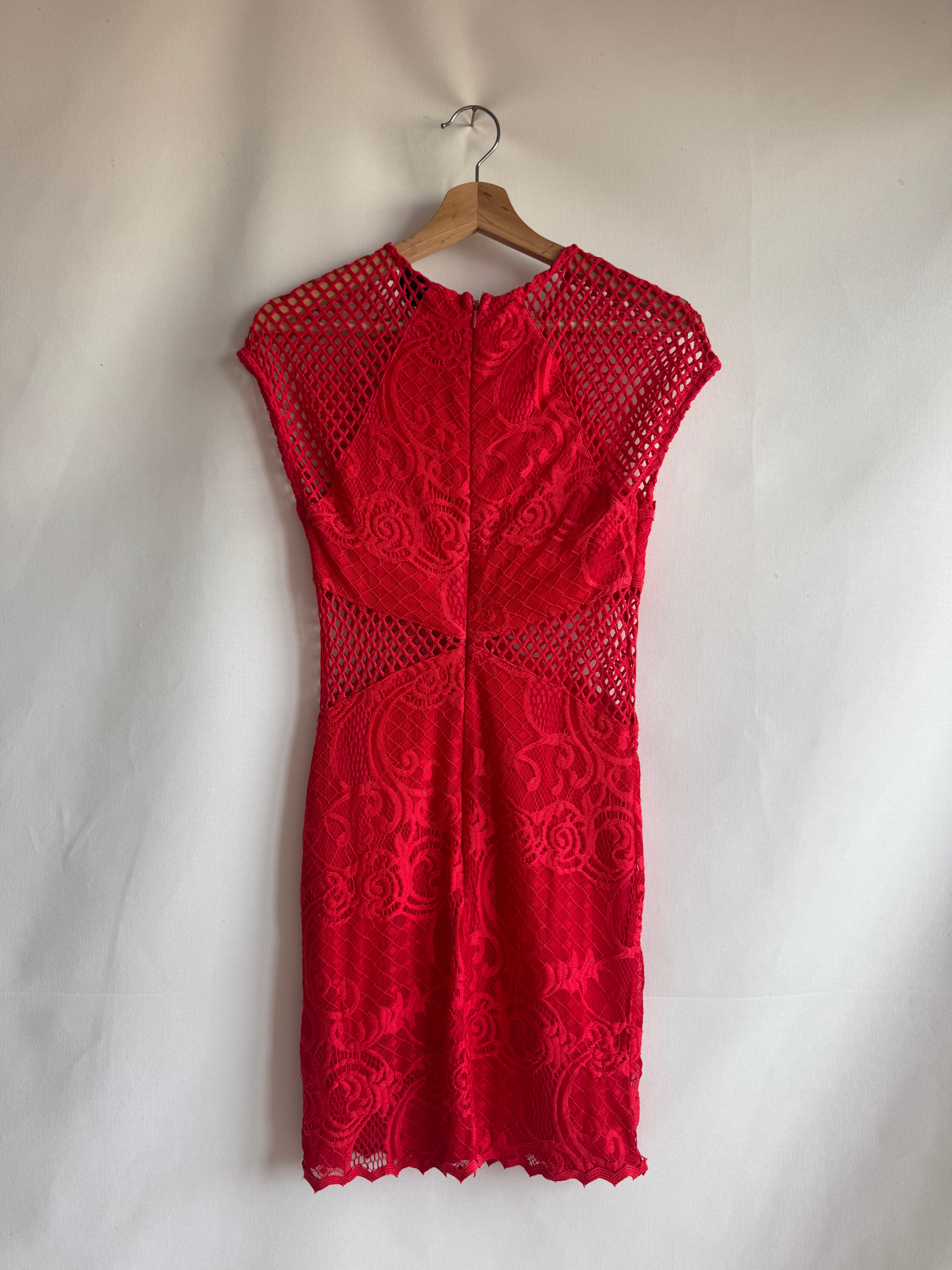 Vestido Pre-Loved Topshop rojo mini encaje elástico con transparencias
