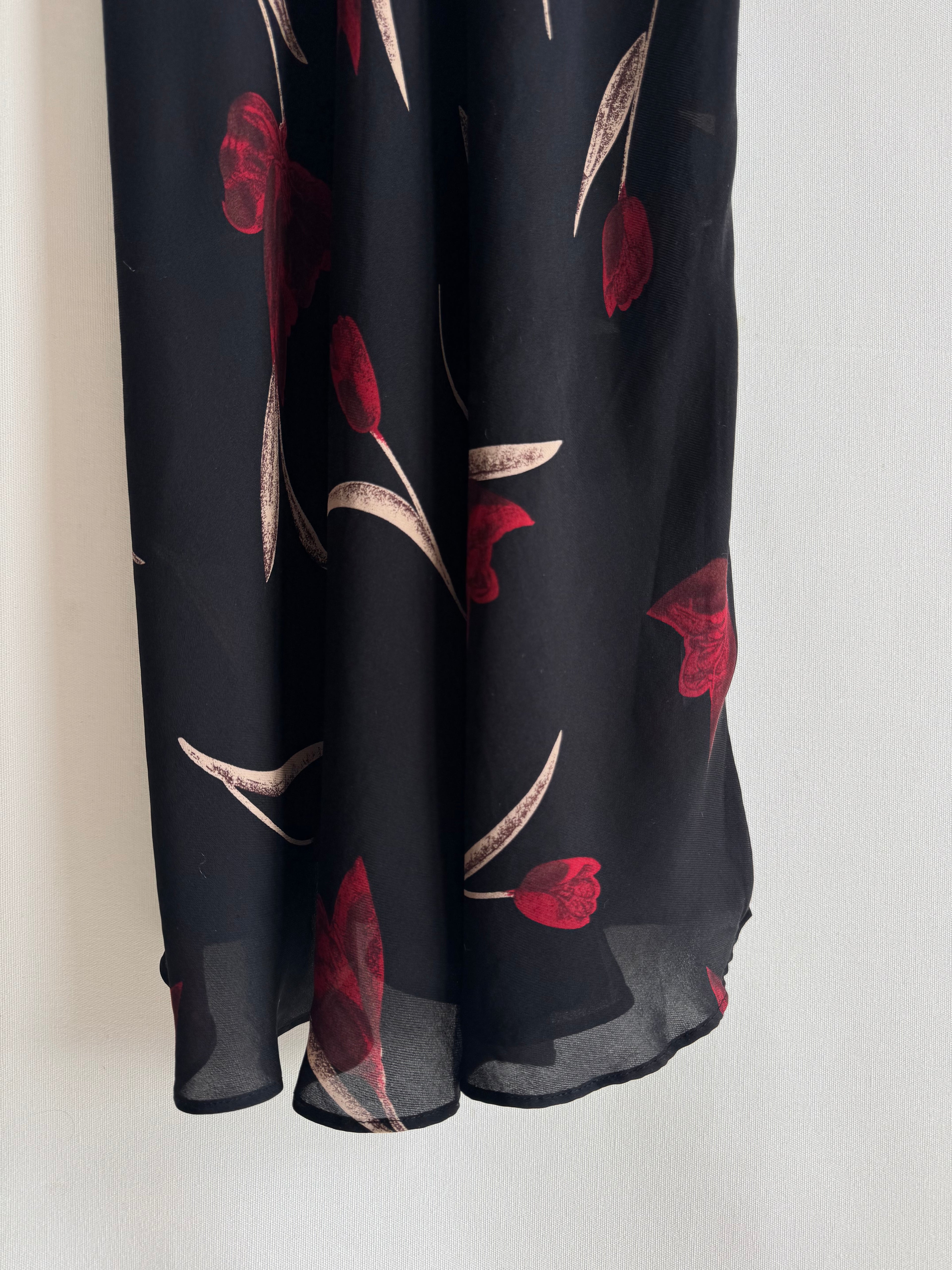 Vestido vintage Queentex 100% seda negro floral lencero tirantes finos