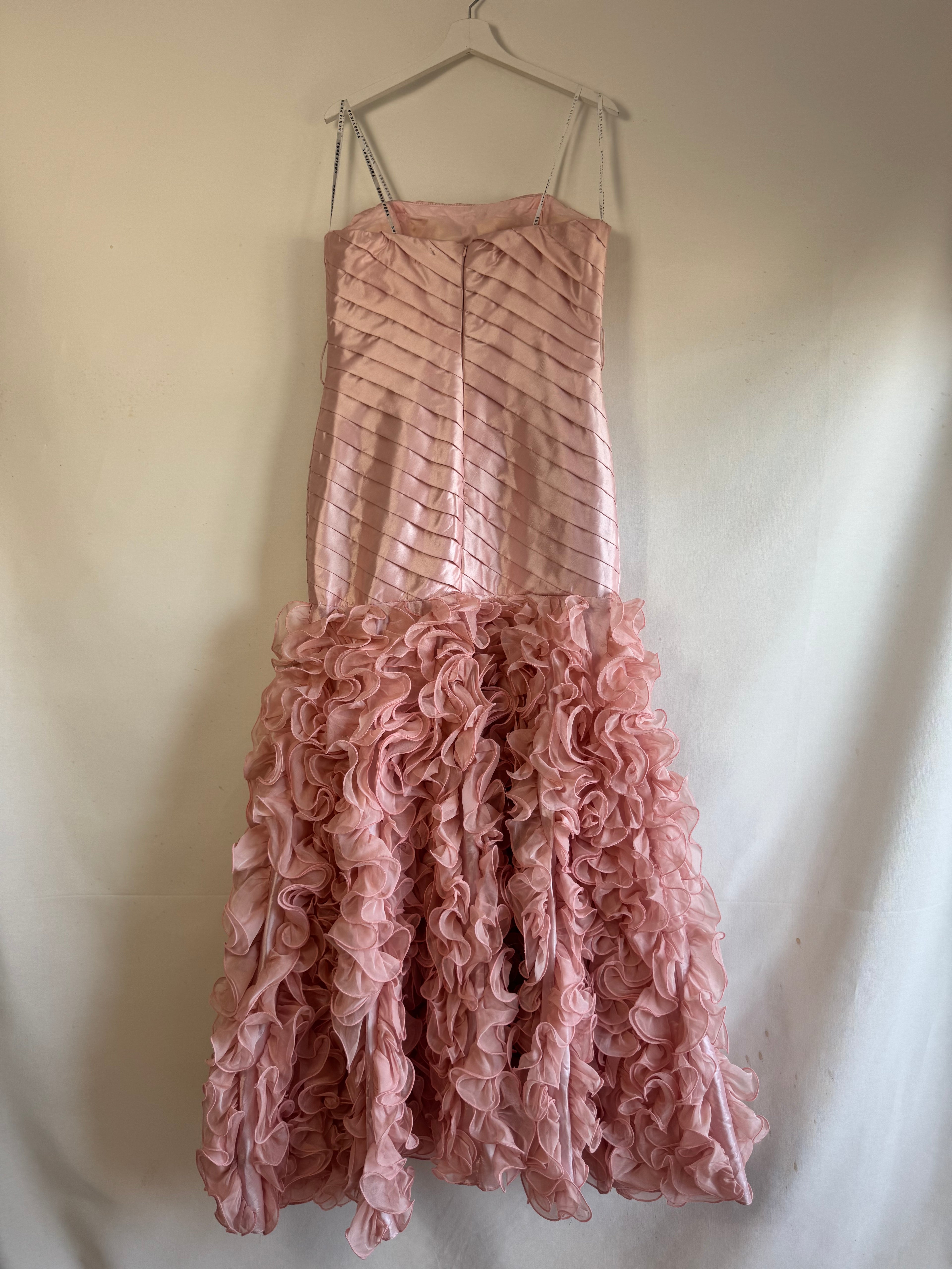 Vestido de Fiesta Vintage Sonia Peña 2012 Rosa Blush con Volantes de Organza | Nuevo