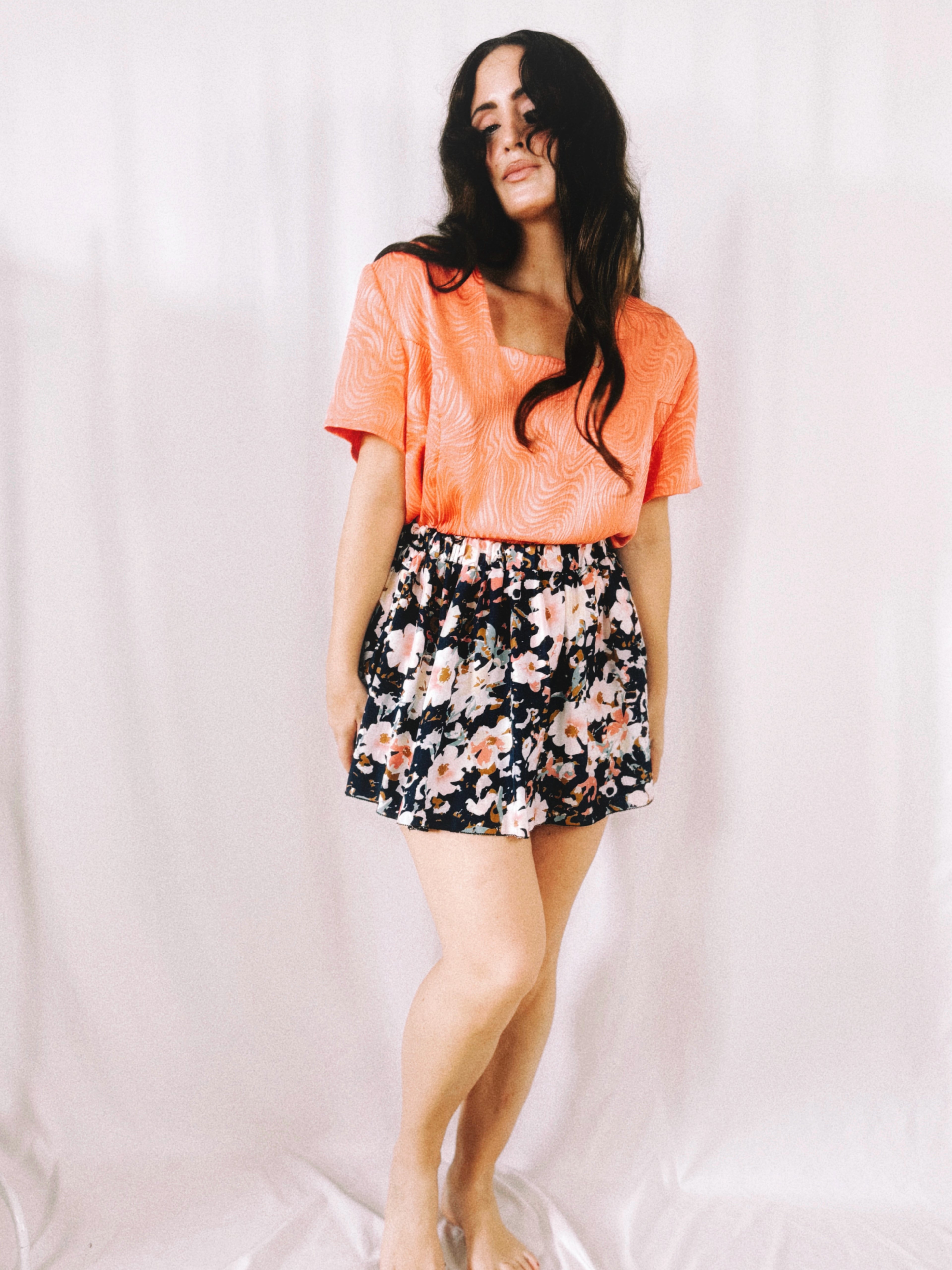 Mini Falda Floral Azul Marino Talla S | Estilo Vintage Como Nueva