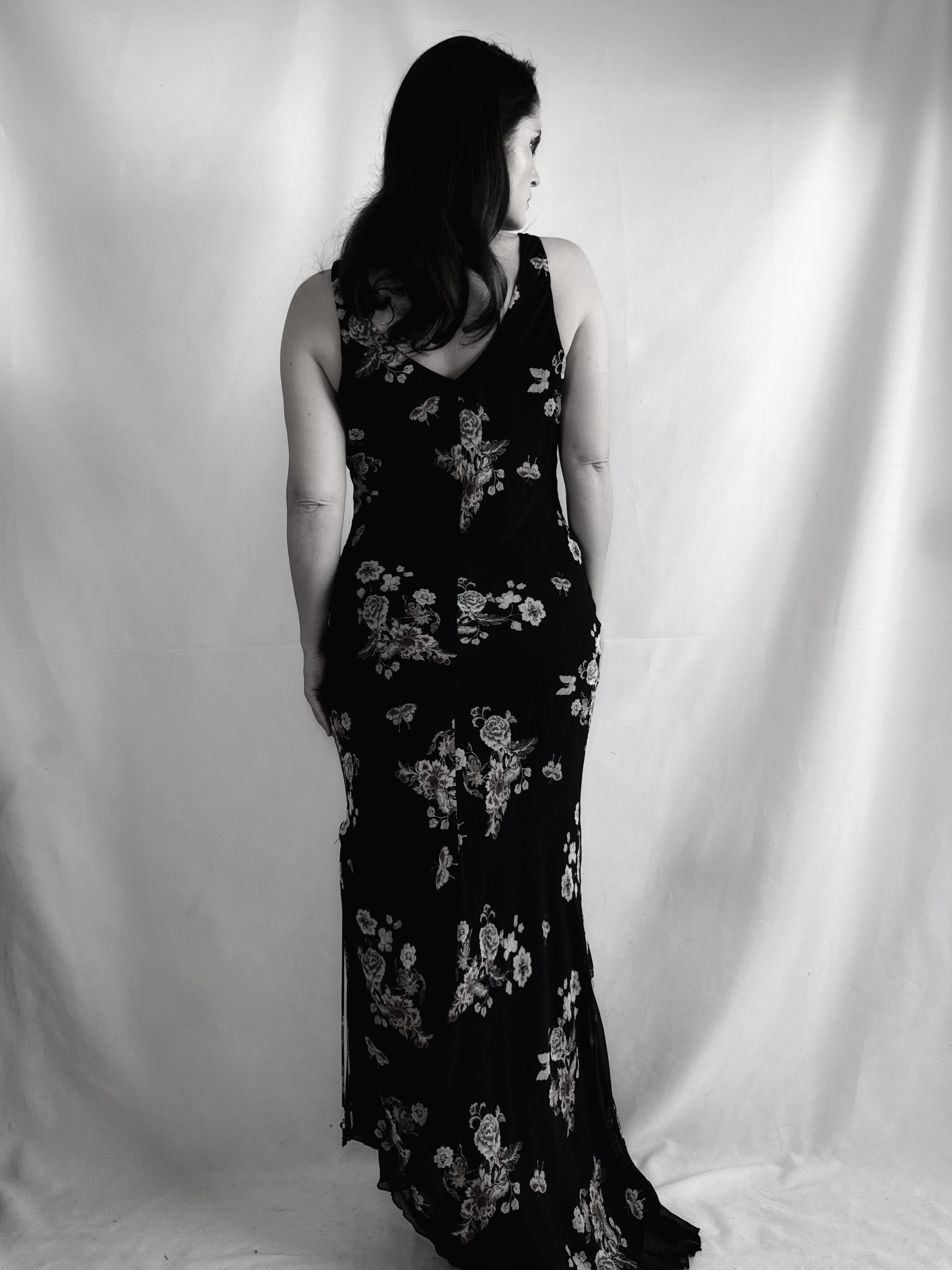 Vestido Vintage Floral Midi Maxi Negro · Unit El Corte Inglés · Slip Dress 90s
