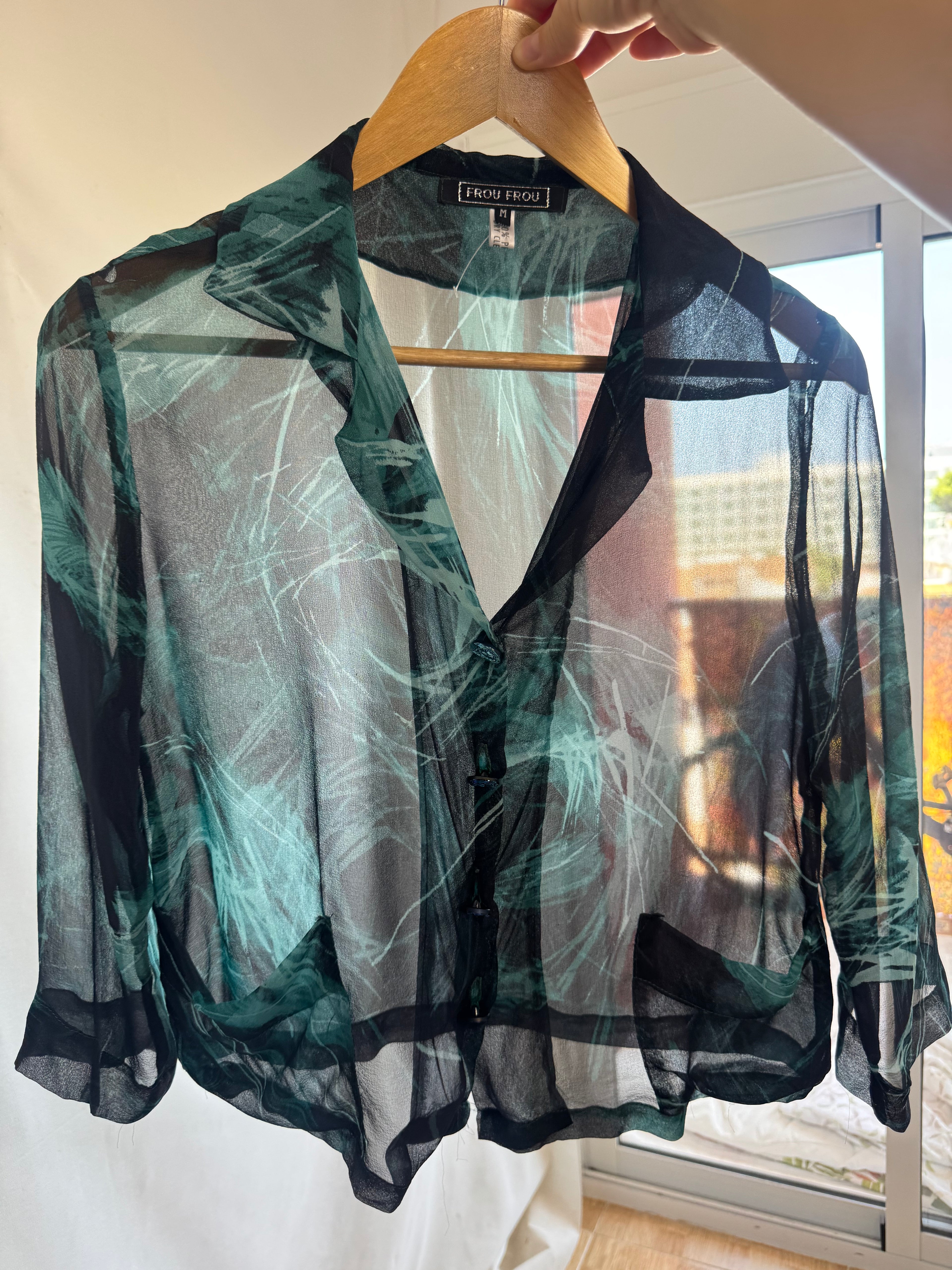Blusa 100% Seda Pura Frou Frou - Talla M / S-M - Verde Turquesa - NUEVA con Etiqueta