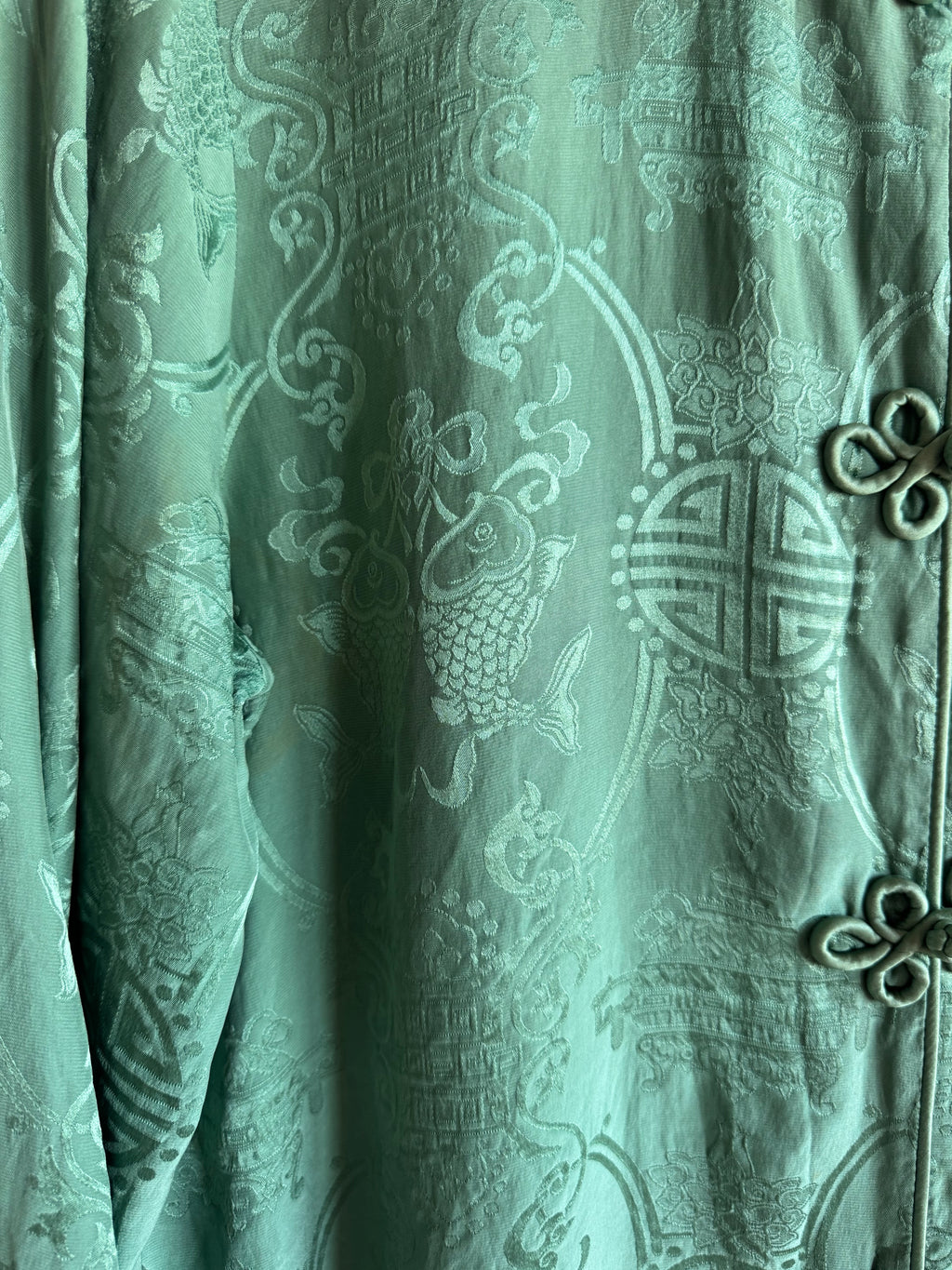 Kimono de Seda 100% Monsoon Verde Jade con Cierres Orientales | Talla EU 40