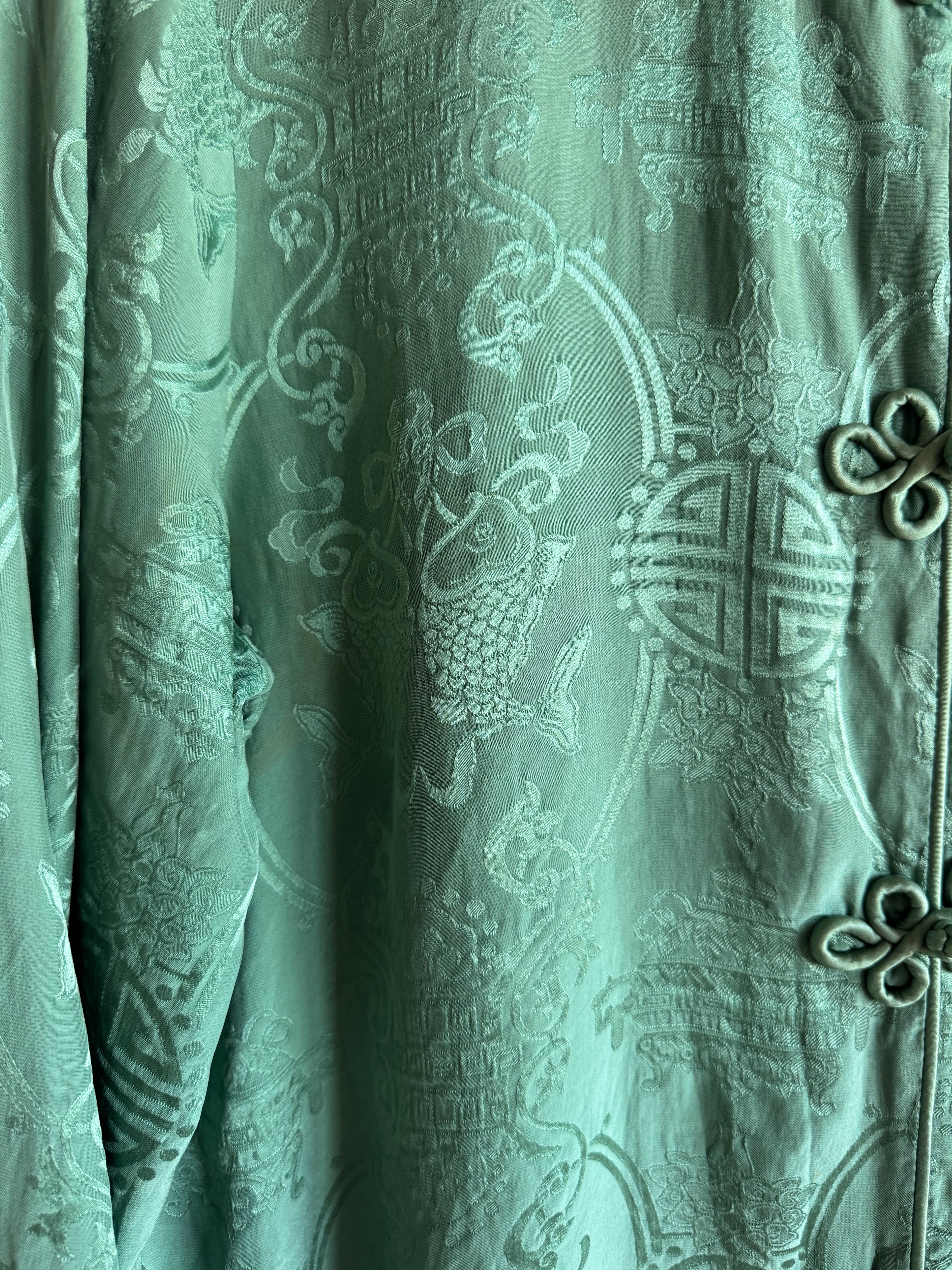 Kimono de Seda 100% Monsoon Verde Jade con Cierres Orientales | Talla EU 40