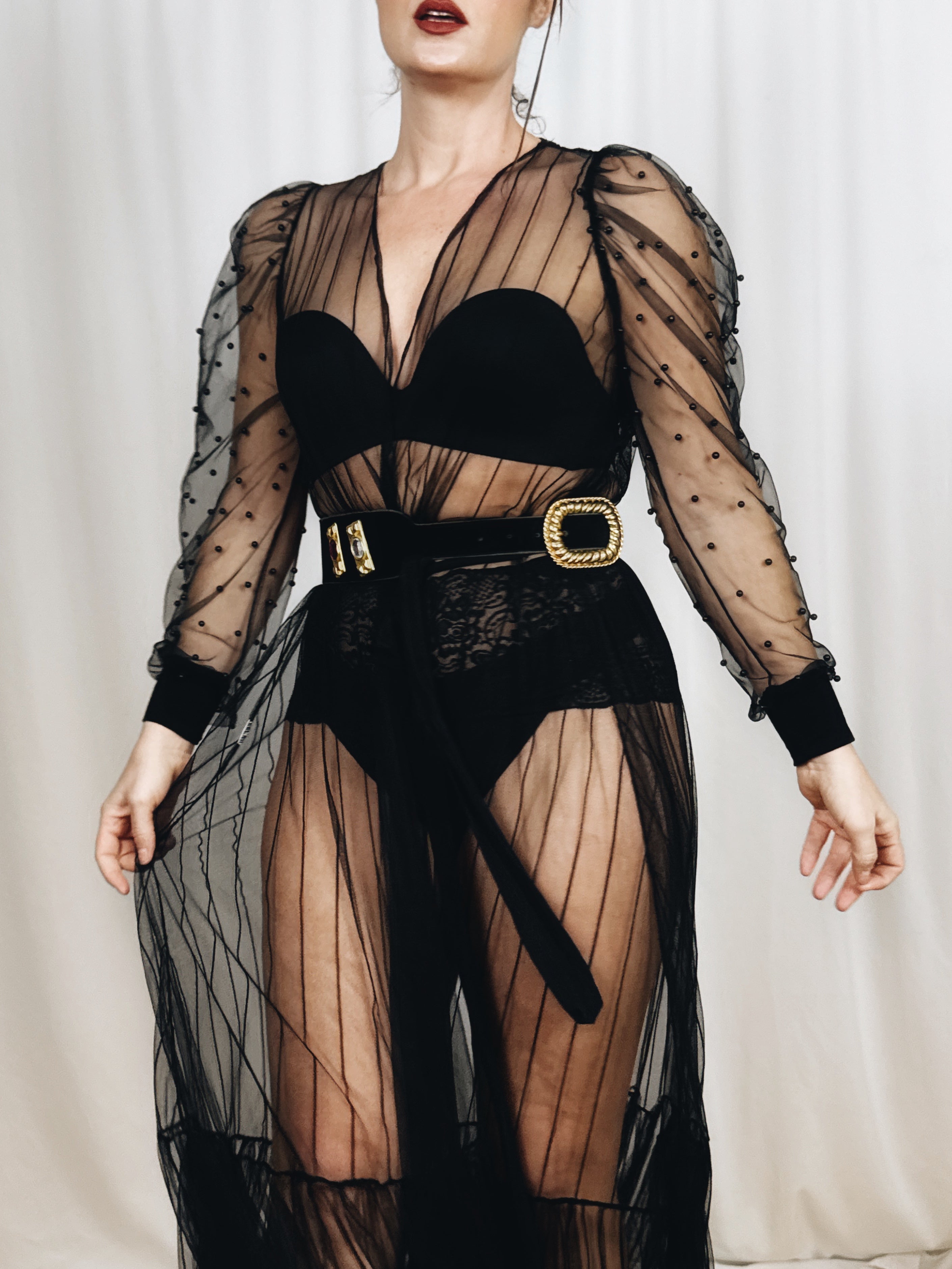 Vestido largo negro de tul – Amari ( T. S/M/L)