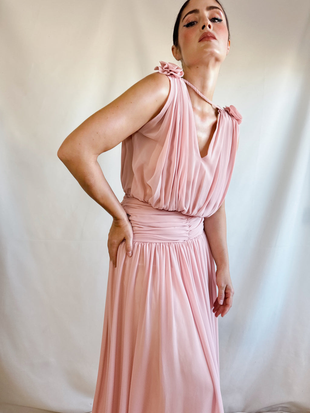 Vestido vintage drapeado Olympia (T.S)