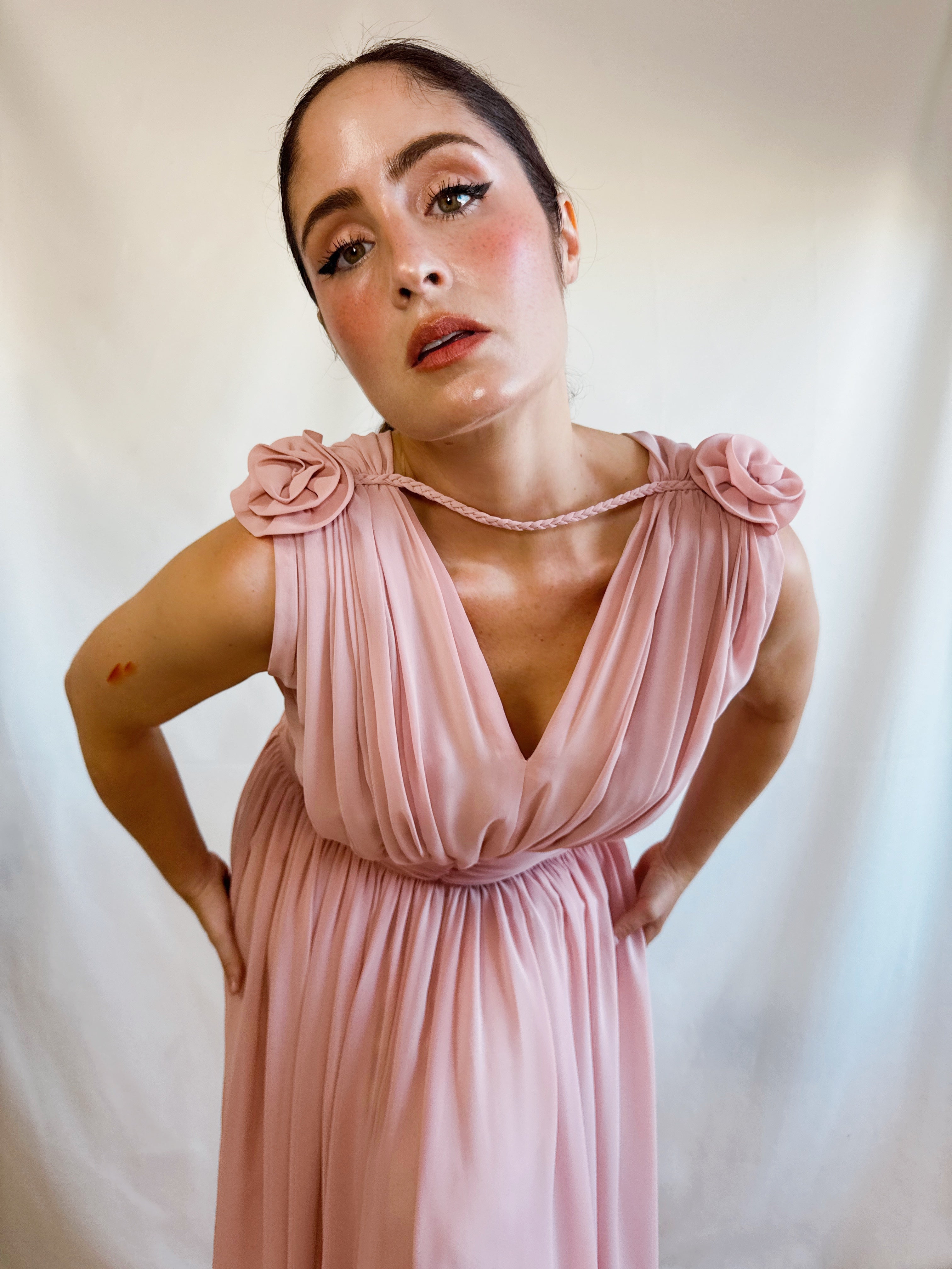 Vestido vintage drapeado Olympia (T.S)